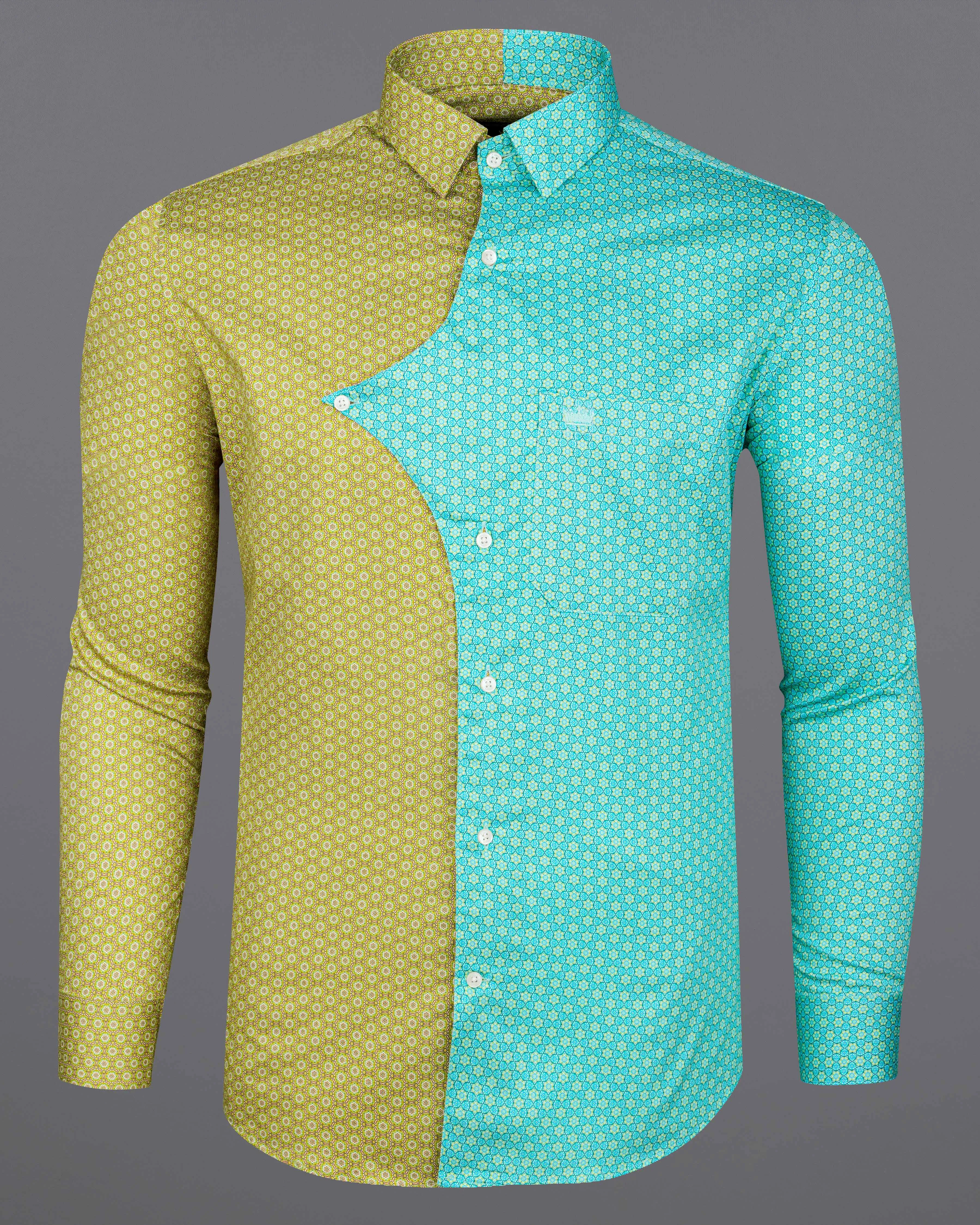 Murky Green and Downy Blue Super Soft Premium Cotton Designer Shirt sold by French Crown
