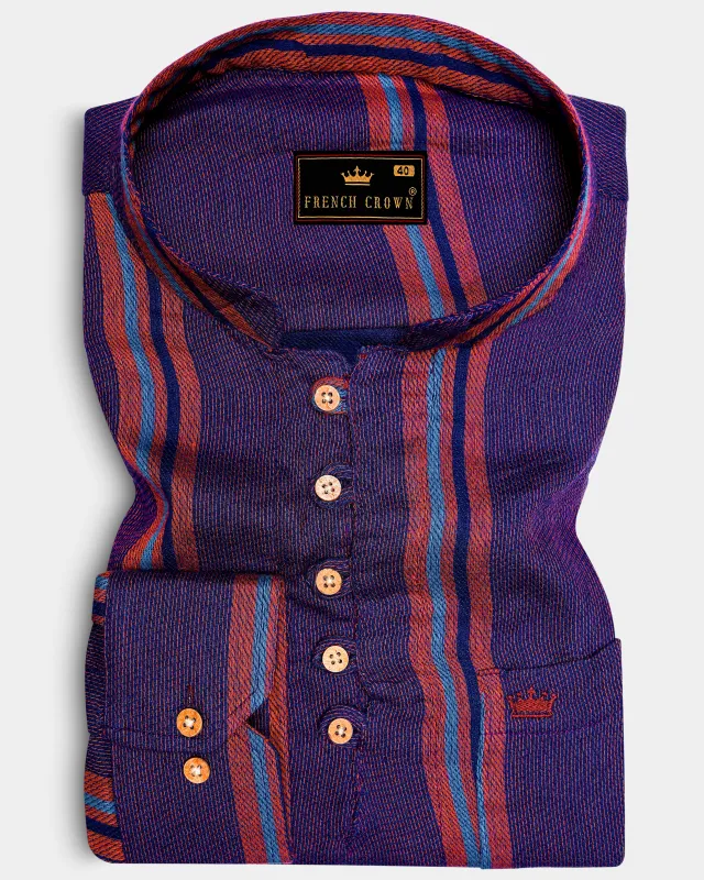 Martinique Violet Multicolour Thick Striped Dobby Premium Giza Cotton Kurta Shirt sold by French Crown