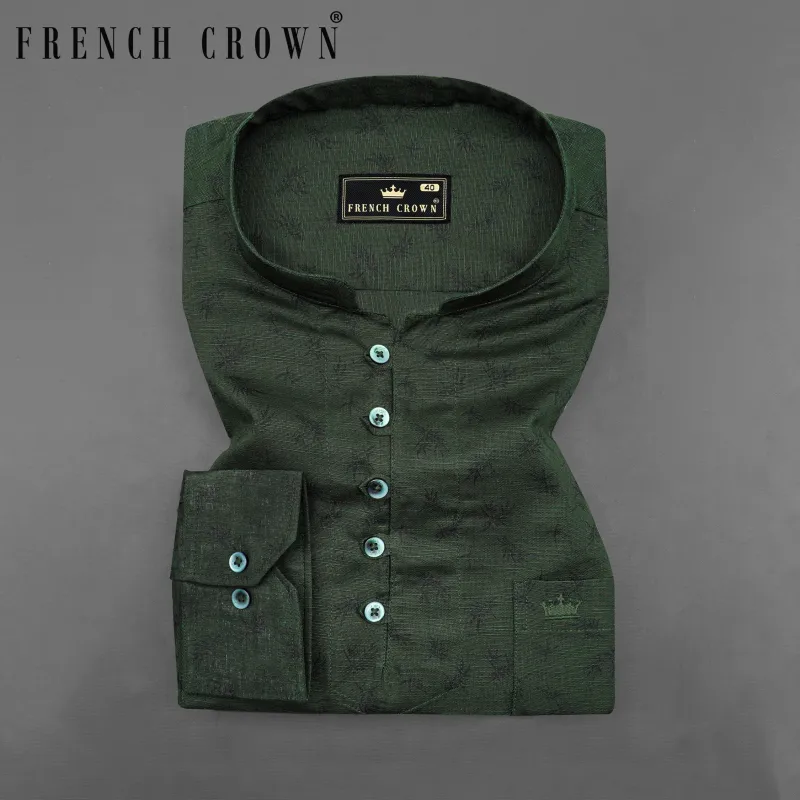 Lunar Green and Black Two Tone Luxurious Linen Kurta Shirt sold by French Crown