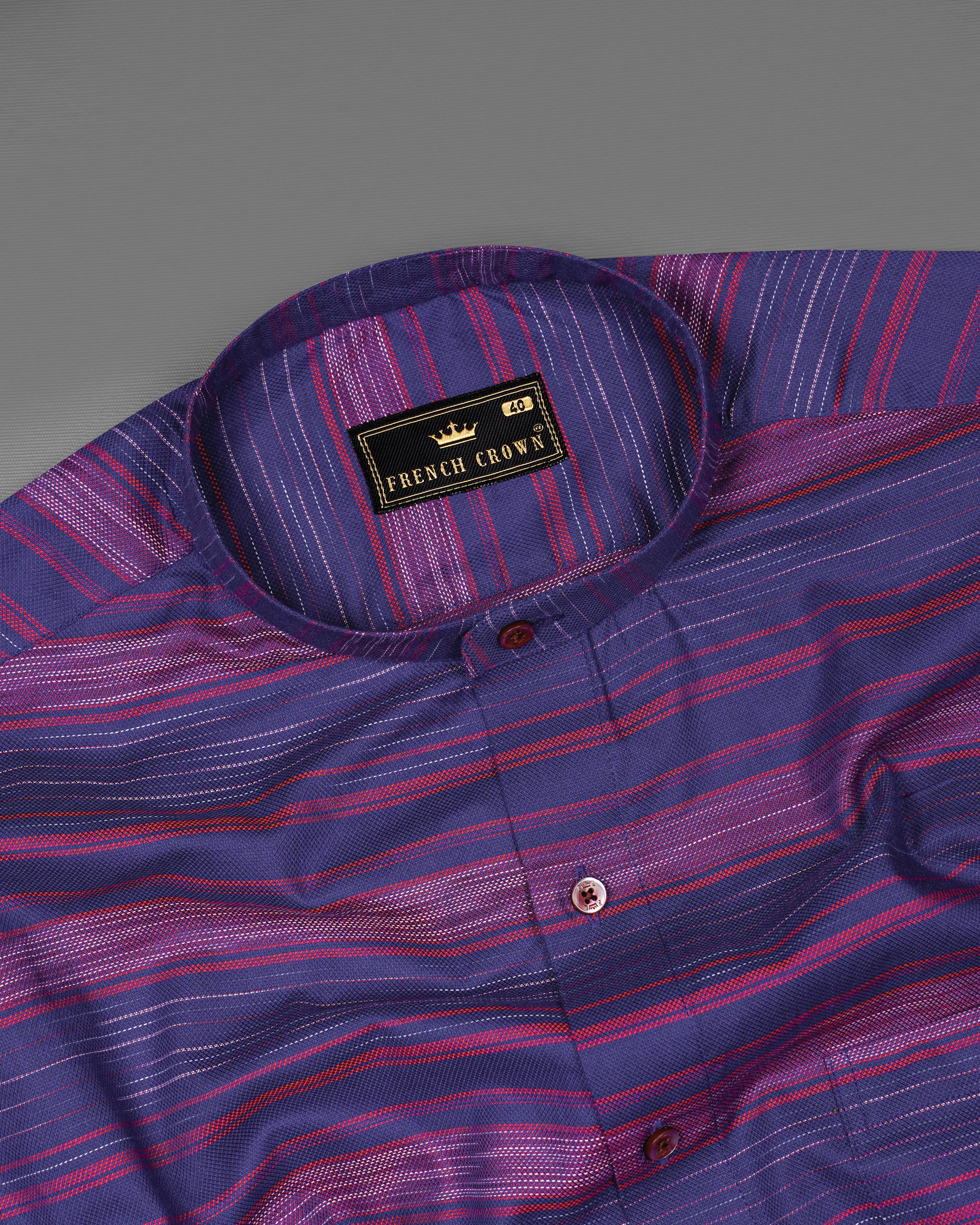 Jacarta Blue with Vin Rouge Pink Striped Dobby Textured Premium Giza Cotton Shirt sold by French Crown product image thumbnail 4
