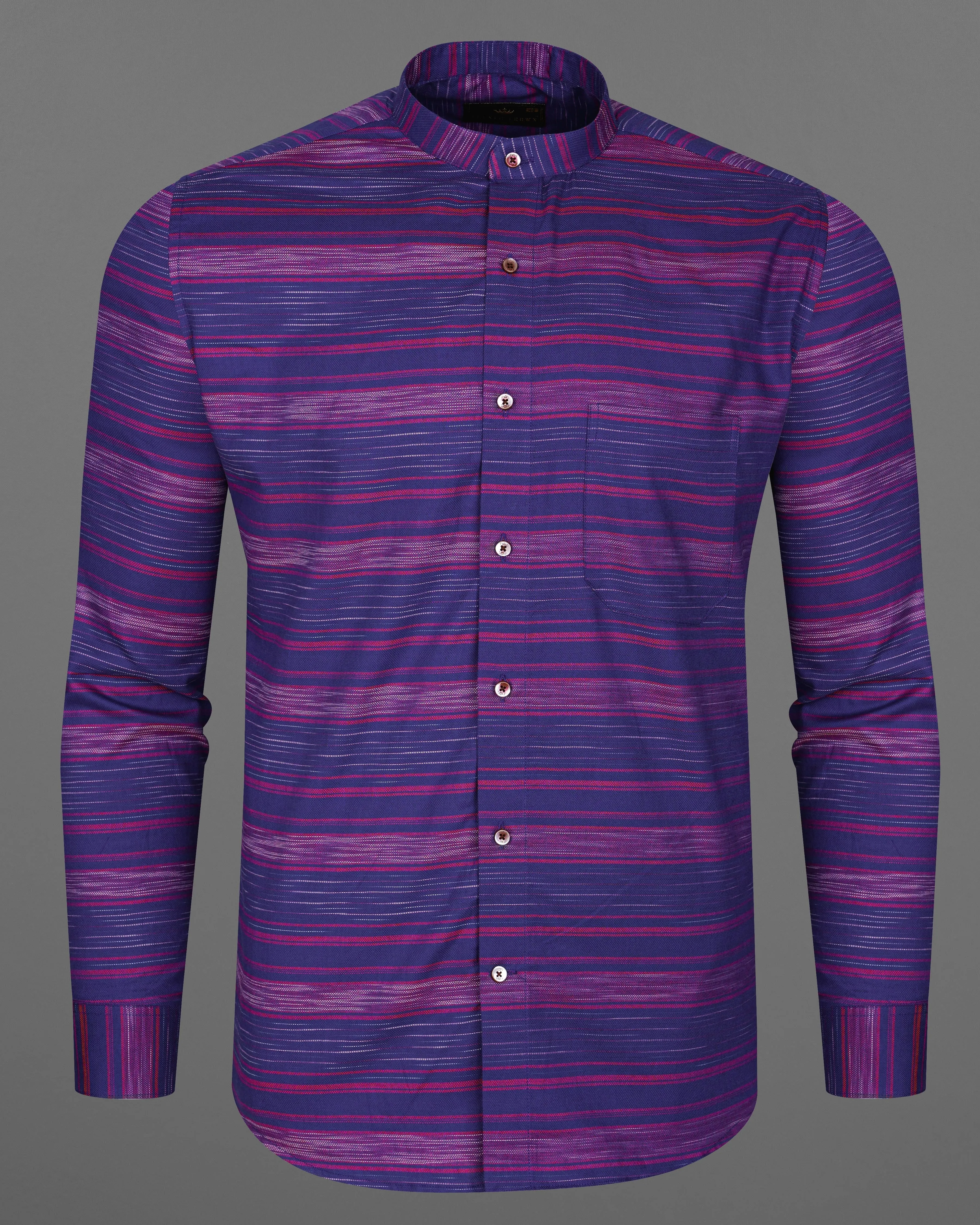 Jacarta Blue with Vin Rouge Pink Striped Dobby Textured Premium Giza Cotton Shirt sold by French Crown product image thumbnail 5
