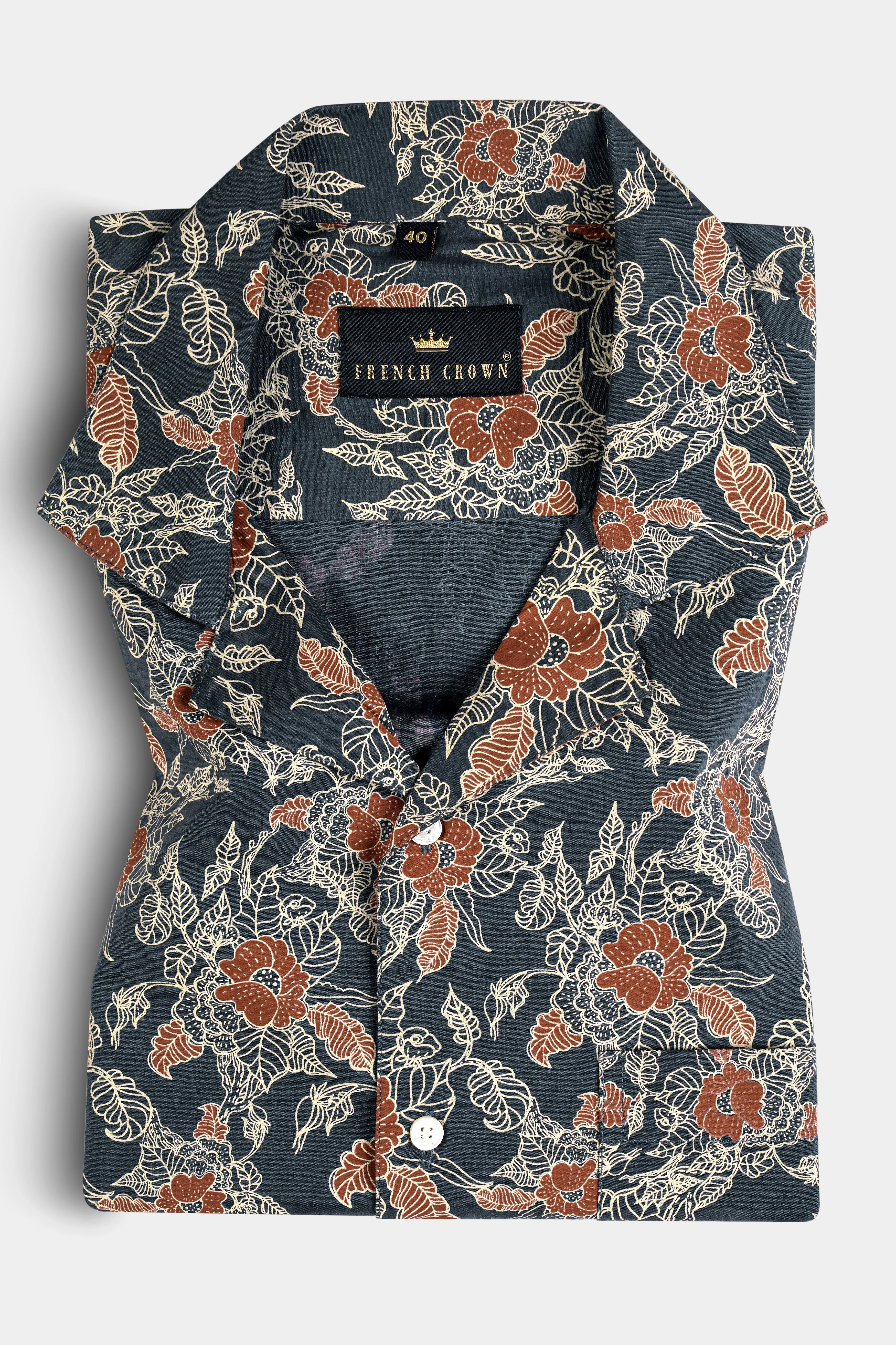 Iridium Gray Floral Printed Premium Cotton Shirt sold by French Crown product image thumbnail 5