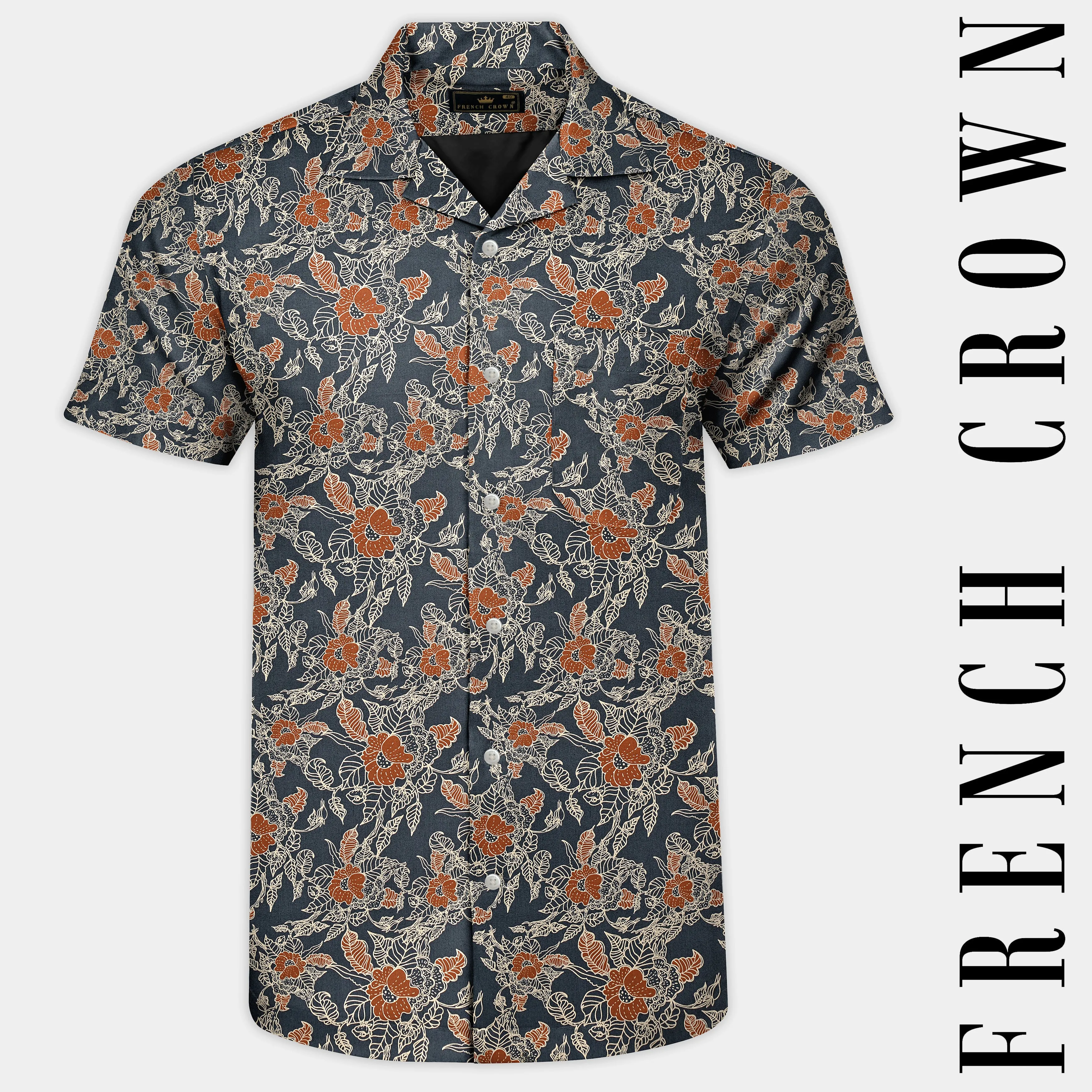 Iridium Gray Floral Printed Premium Cotton Shirt sold by French Crown