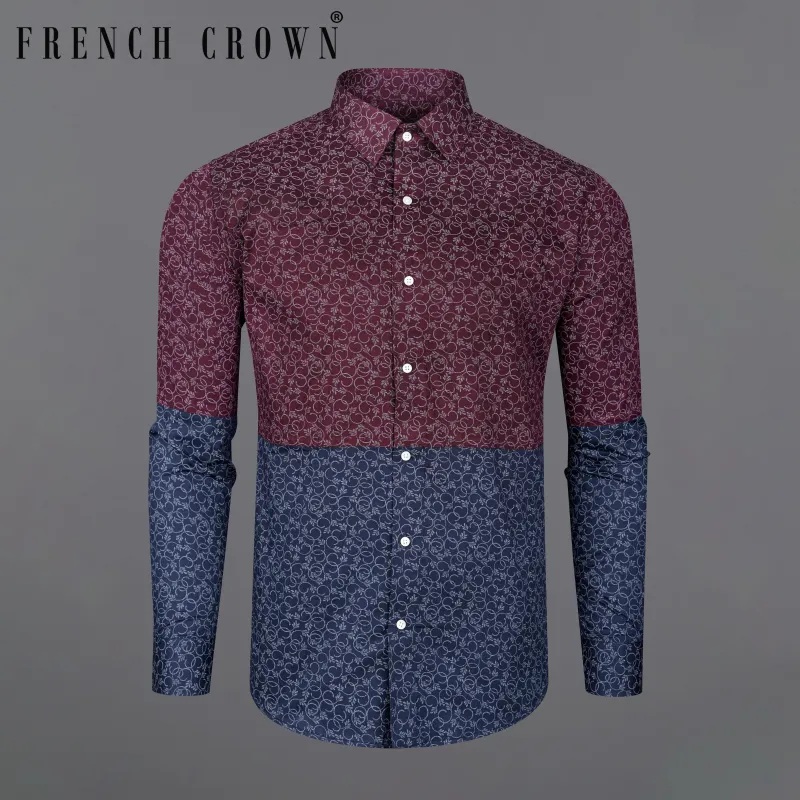 Half Lonestar Maroon and Half Ebony Clay Blue Ditsy Printed Twill Premium Cotton Designer Shirt sold by French Crown