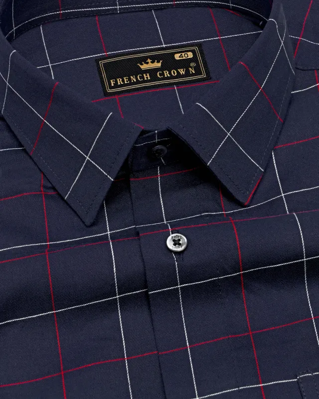 Gunmetal Blue Windowpane Twill Premium Cotton Shirt sold by French Crown