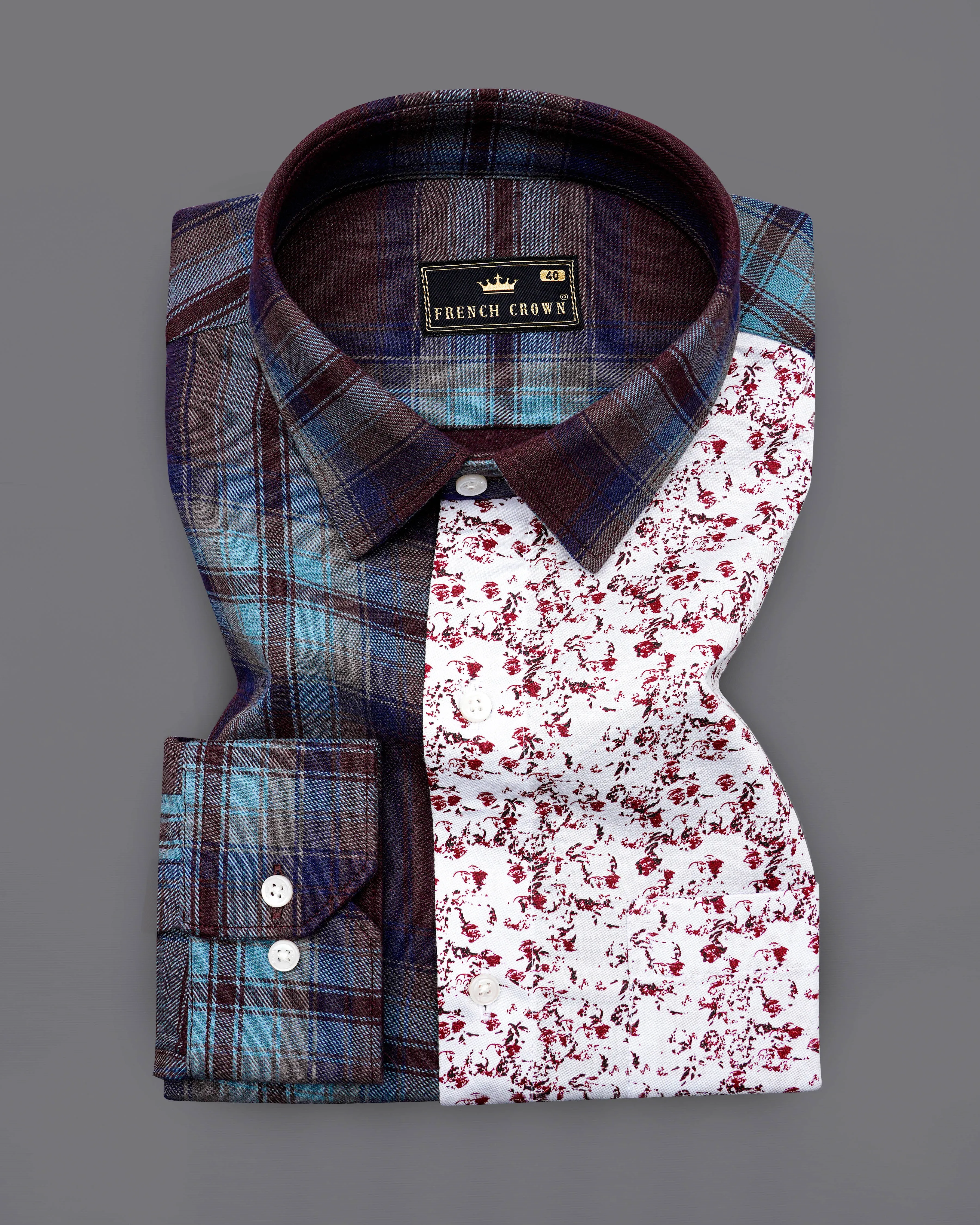 Eclipse Wine with Ditsy Printed Twill Premium Cotton Designer Shirt sold by French Crown product image thumbnail 2