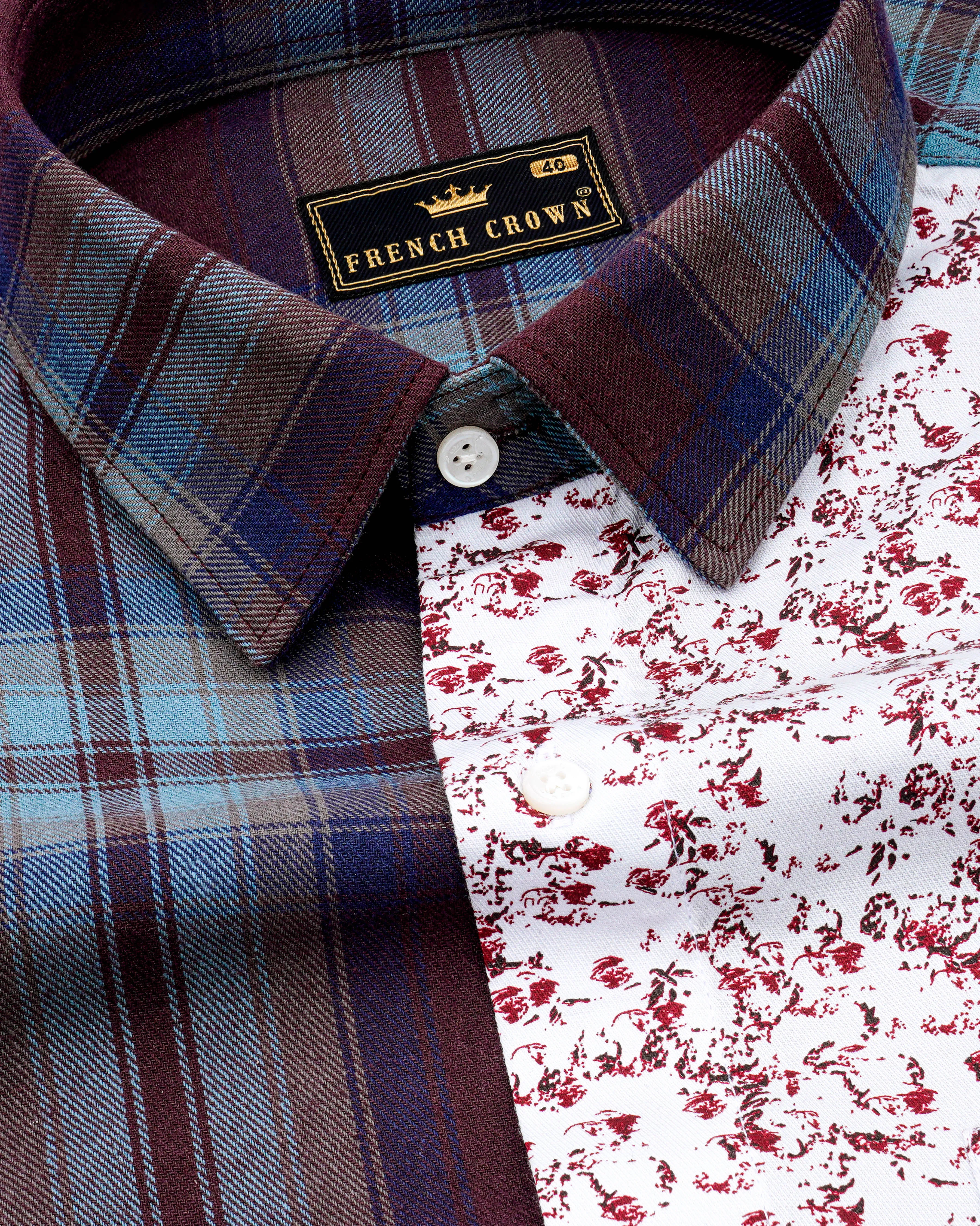 Eclipse Wine with Ditsy Printed Twill Premium Cotton Designer Shirt sold by French Crown product image thumbnail 4