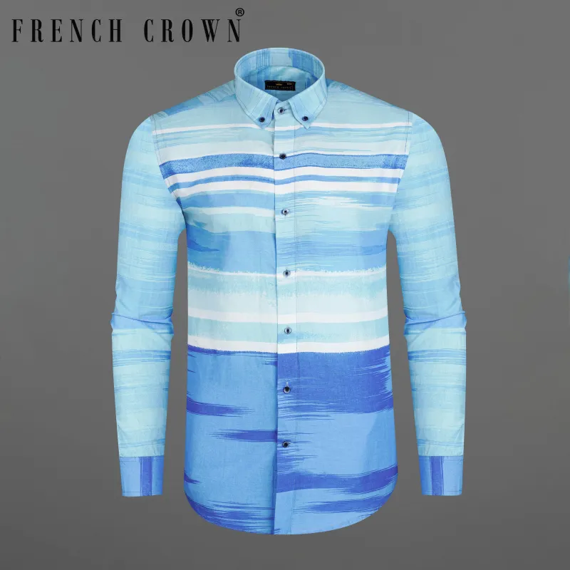 Crystal Sky Blue with Muted Blue Striped Premium Cotton Shirt sold by French Crown