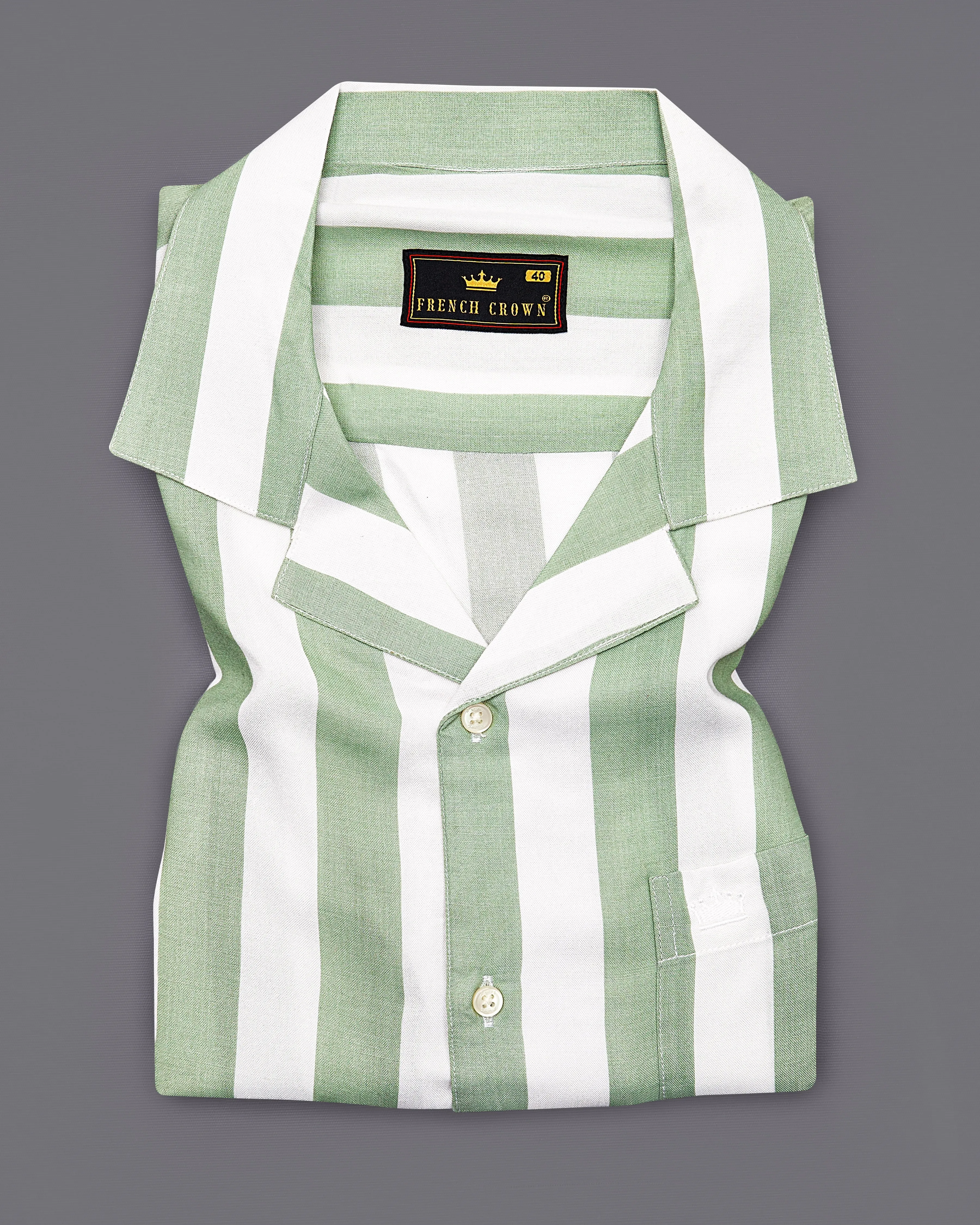 Coriander Green with Bright White Striped Premium Tencel Shirt sold by French Crown product image thumbnail 5