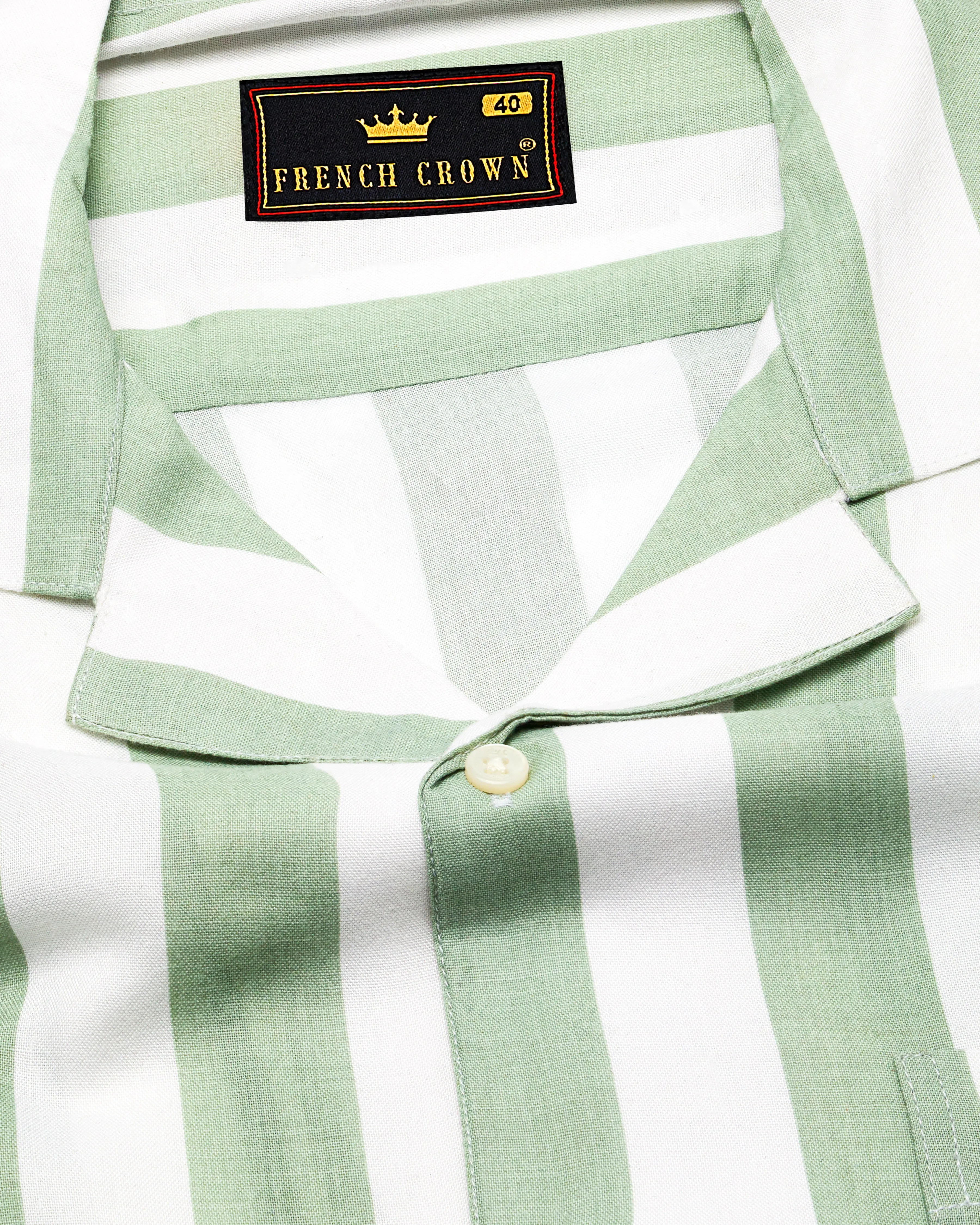 Coriander Green with Bright White Striped Premium Tencel Shirt sold by French Crown product image thumbnail 4