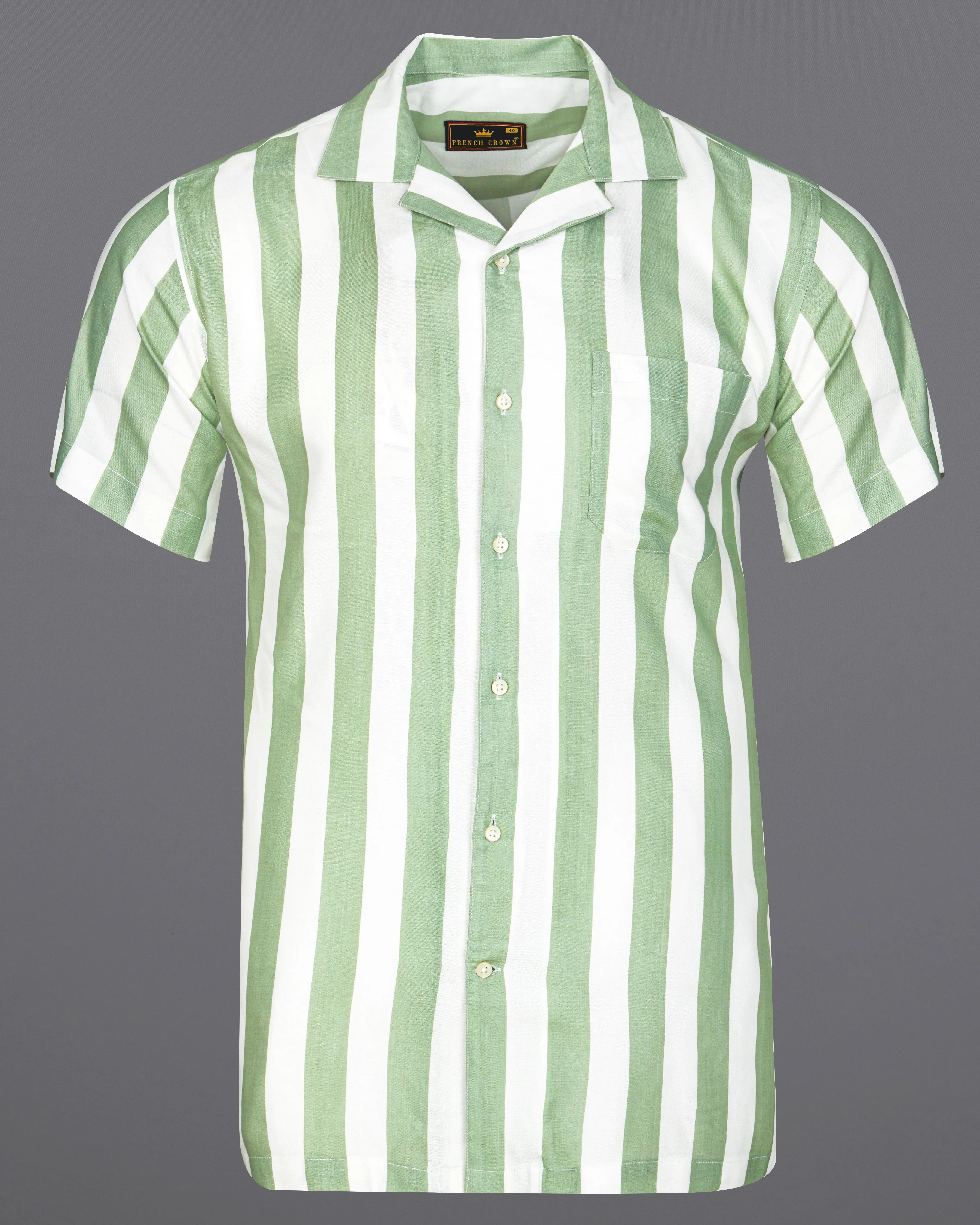 Coriander Green with Bright White Striped Premium Tencel Shirt sold by French Crown product image thumbnail 2