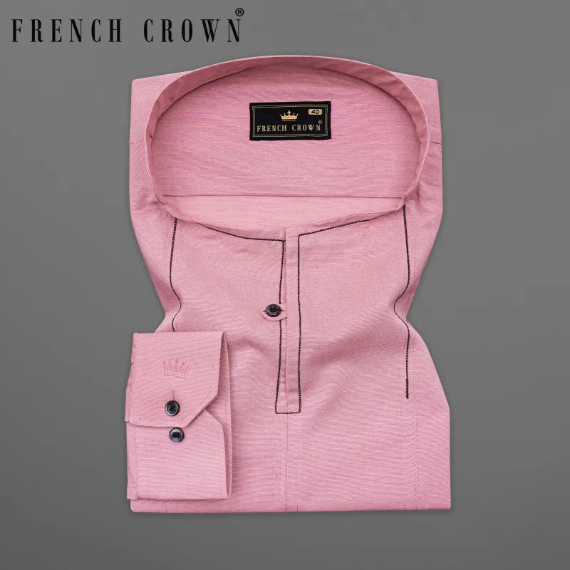 Chestnut Pink Embroidered Luxurious Linen Designer Shirt sold by French Crown
