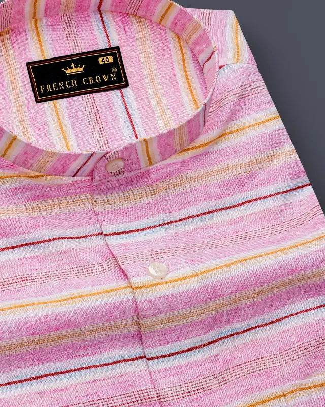 Chantilly Pink Multicolour Striped Luxurious Linen Shirt sold by French Crown