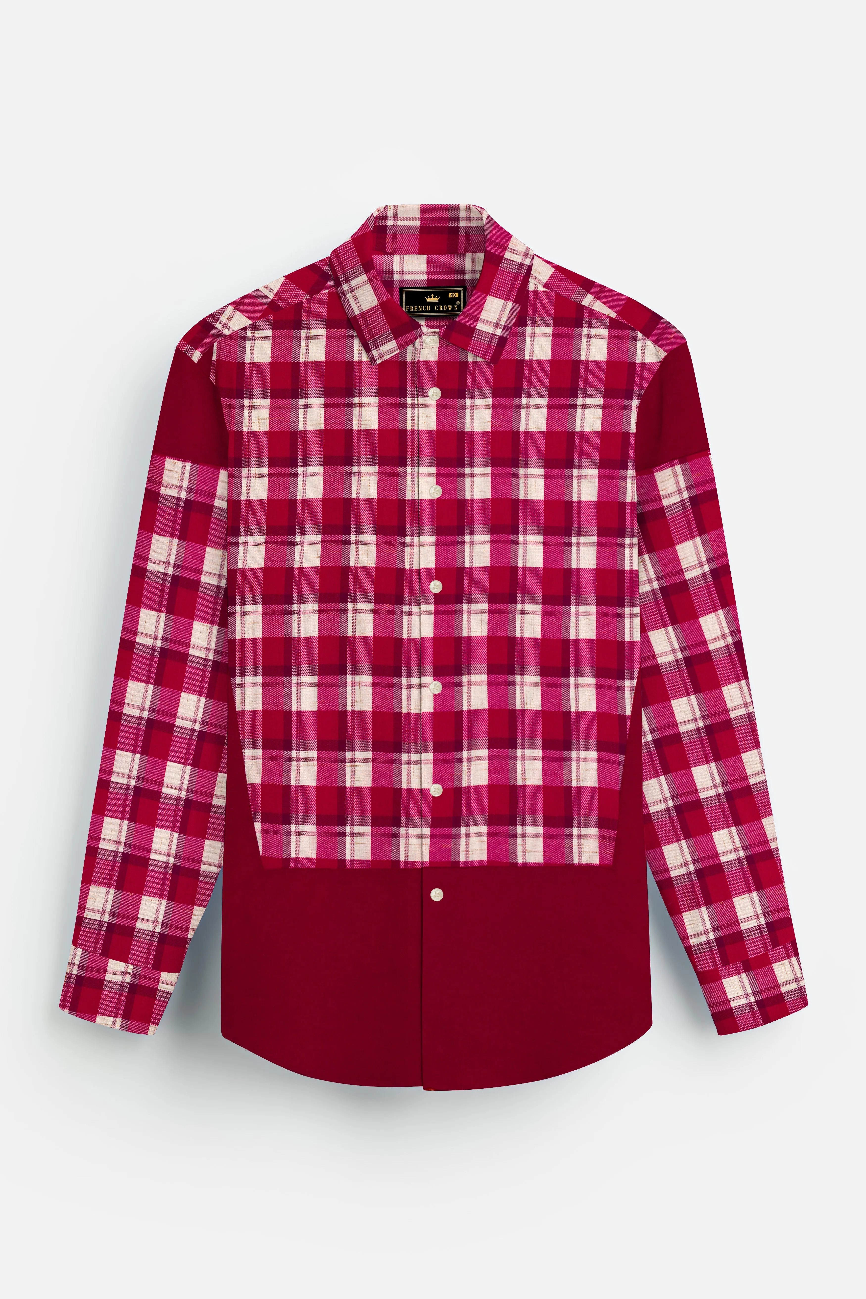 Cardinal Red and White Checked Dobby Textured Premium Giza Cotton Designer Shirt sold by French Crown product image thumbnail 2
