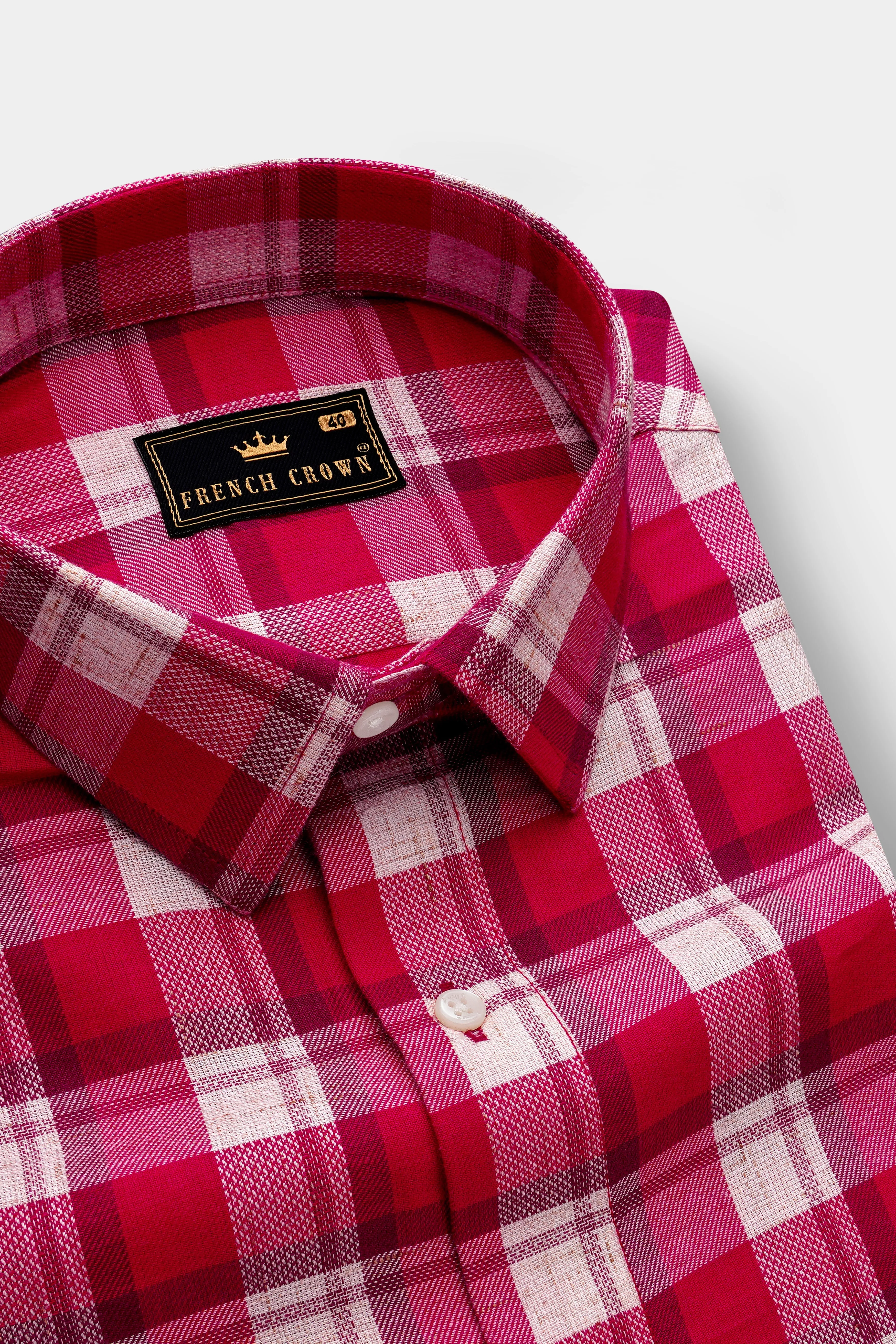 Cardinal Red and White Checked Dobby Textured Premium Giza Cotton Designer Shirt sold by French Crown product image thumbnail 4