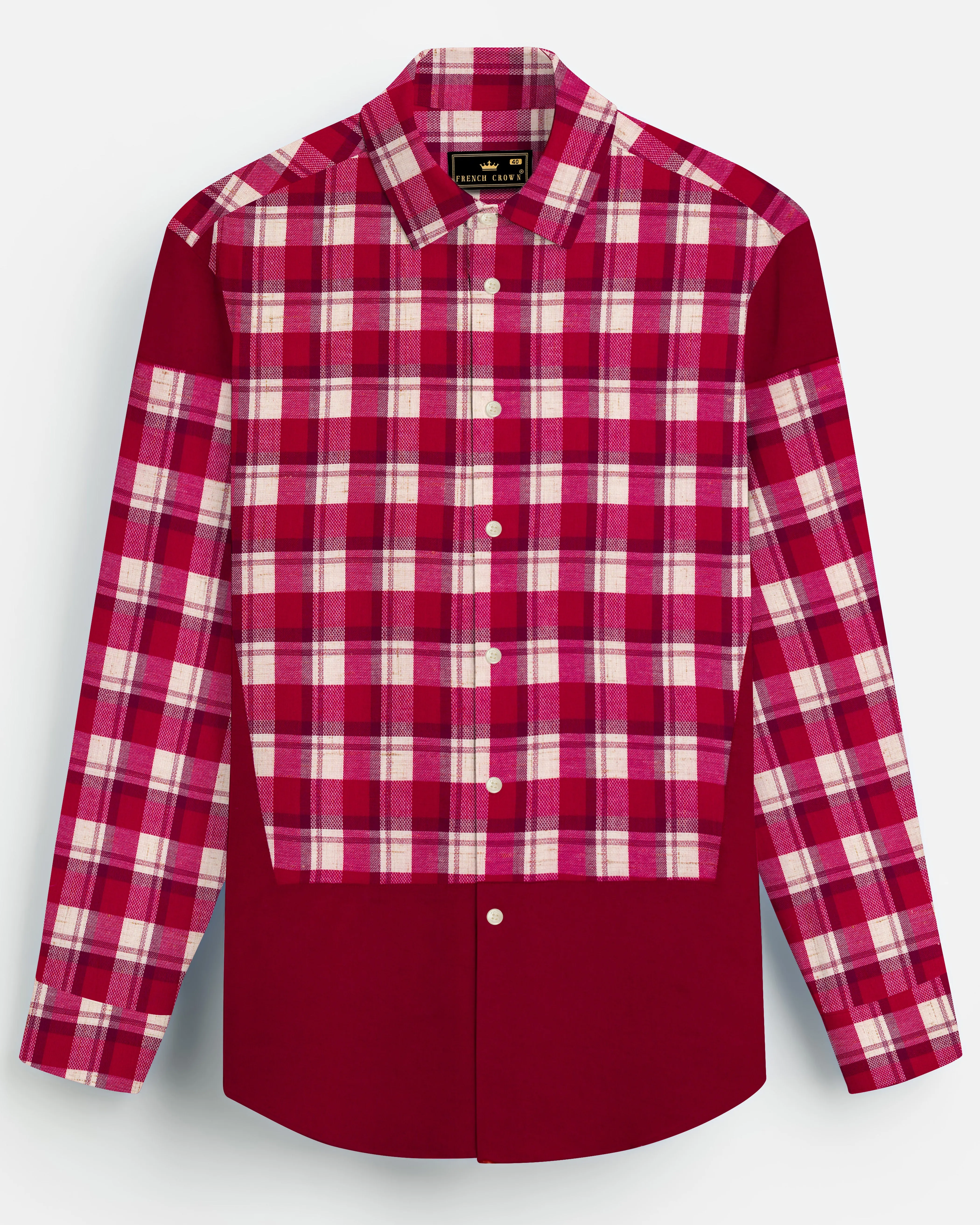 Cardinal Red and White Checked Dobby Textured Premium Giza Cotton Designer Shirt sold by French Crown