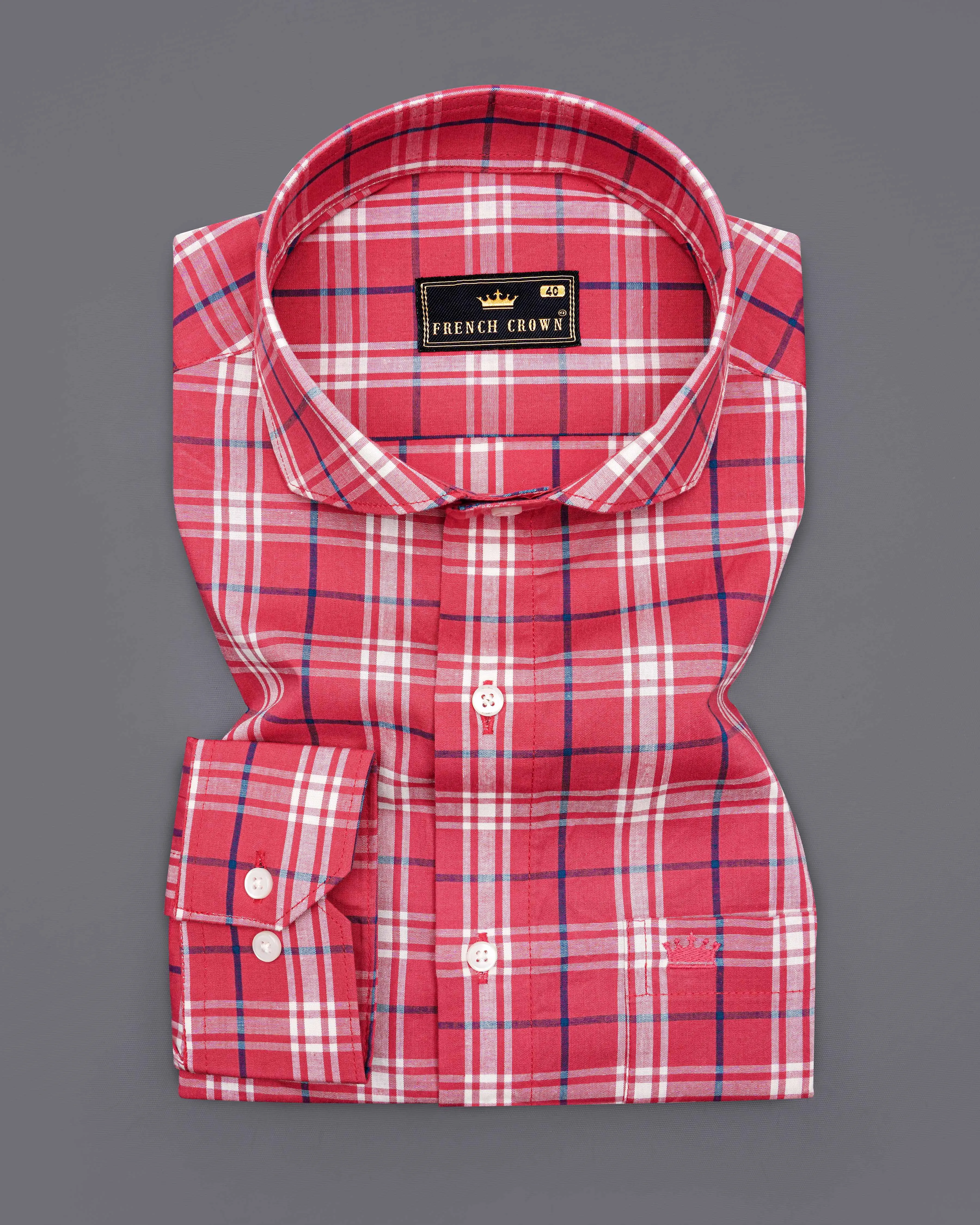 Burgundy With Bright White and Cerulean Blue Windowpane Premium Cotton Shirt sold by French Crown product image thumbnail 3