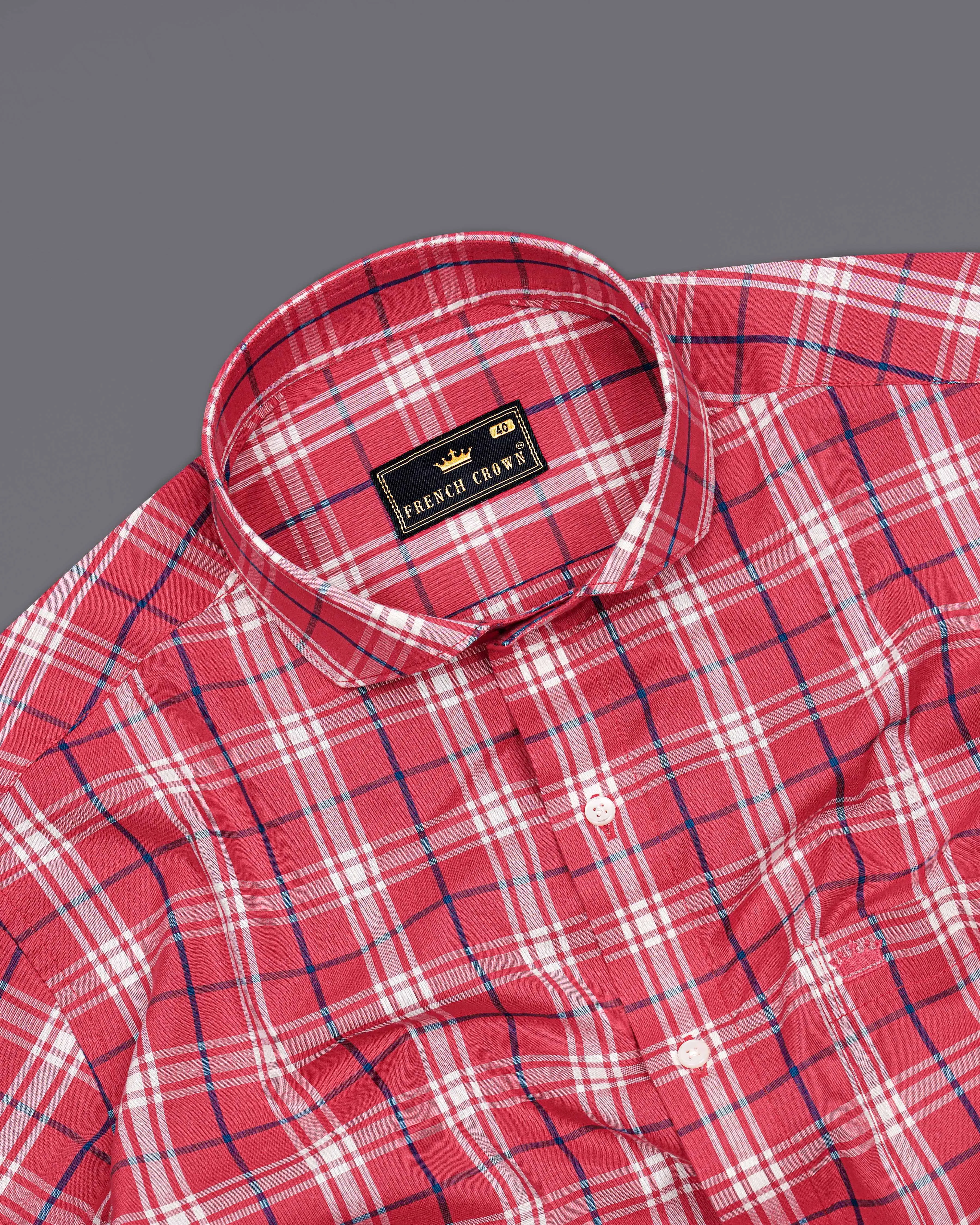 Burgundy With Bright White and Cerulean Blue Windowpane Premium Cotton Shirt sold by French Crown product image thumbnail 4