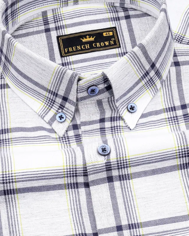 Bright White with Tolopea Blue Twill Windowpane Premium Cotton Shirt sold by French Crown