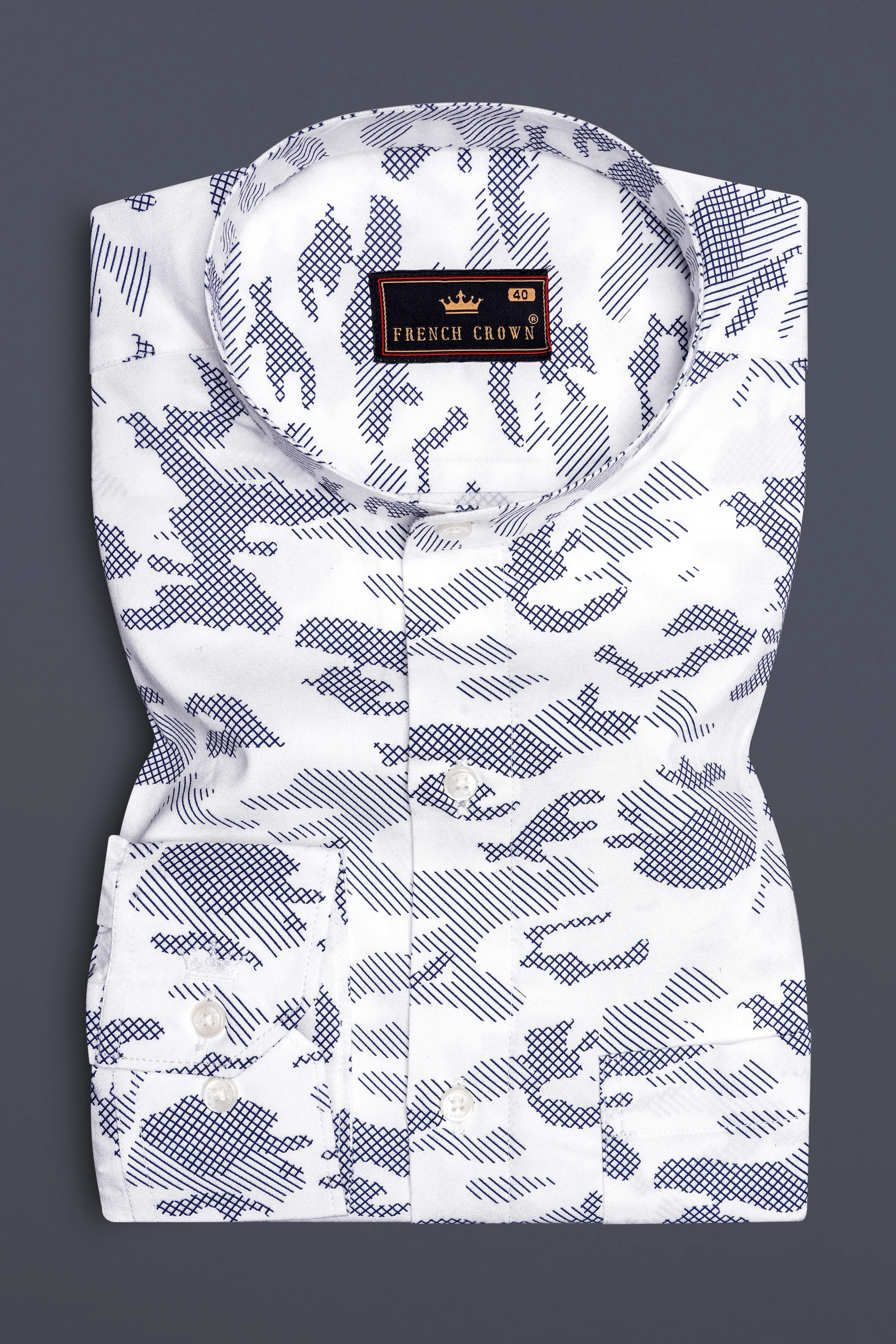 Bright White with Haiti Blue Stitched Design Super Soft Premium Cotton Shirt sold by French Crown product image thumbnail 4