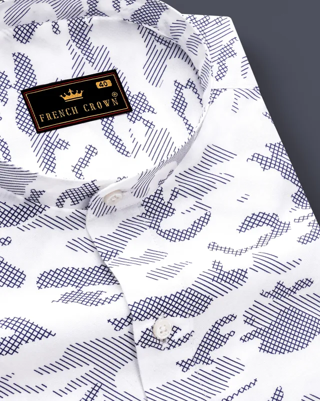 Bright White with Haiti Blue Stitched Design Super Soft Premium Cotton Shirt sold by French Crown