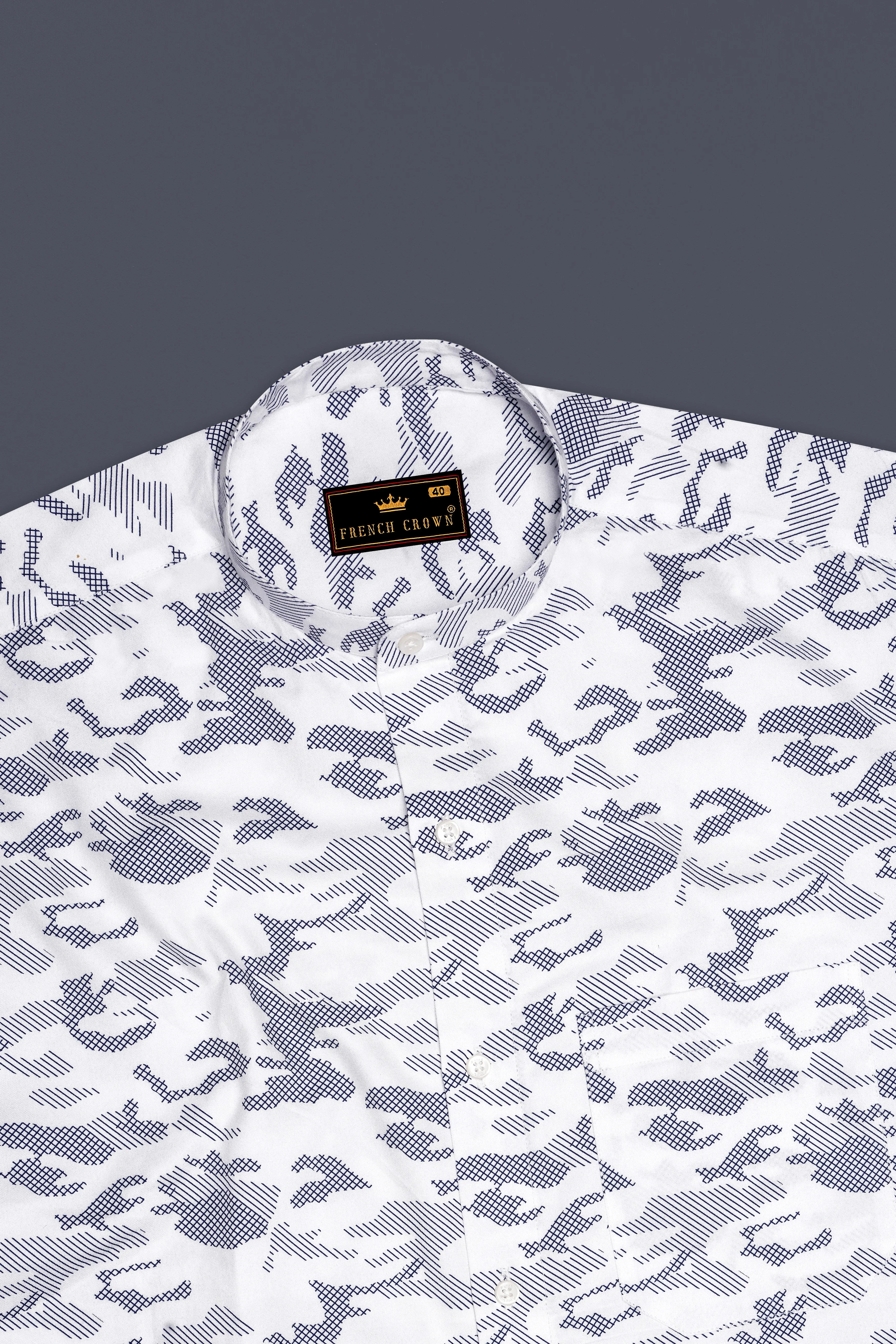 Bright White with Haiti Blue Stitched Design Super Soft Premium Cotton Shirt sold by French Crown product image thumbnail 5