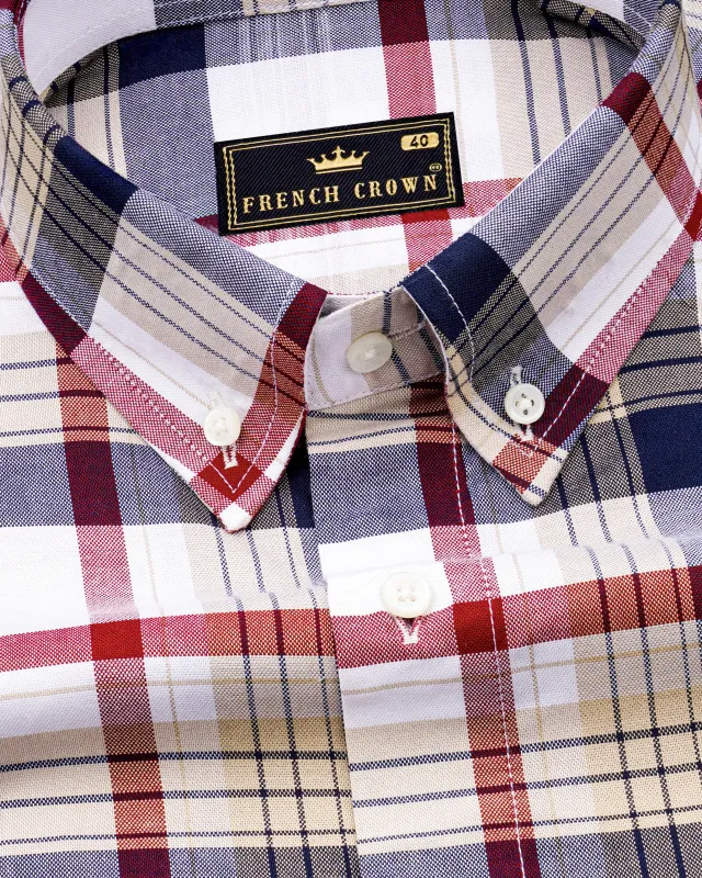Bright White with Haiti Blue Multicolour Plaid Royal Oxford Shirt sold by French Crown