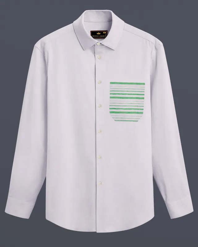 Bright White with Green Patch Pocket Luxurious Linen Designer Shirt sold by French Crown