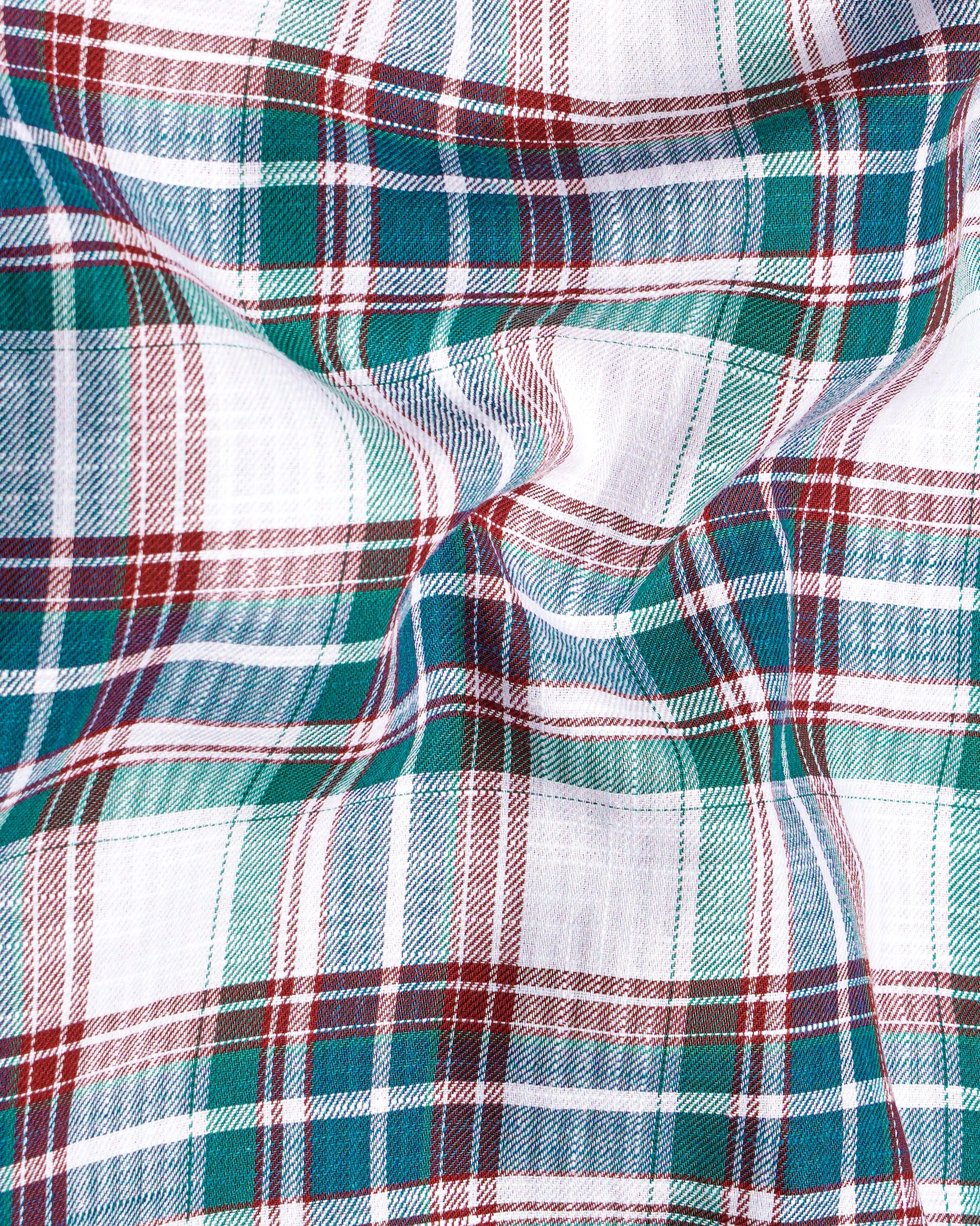 Bright White with Genoa Green Twill Plaid Premium Cotton Shirt sold by French Crown product image thumbnail 2