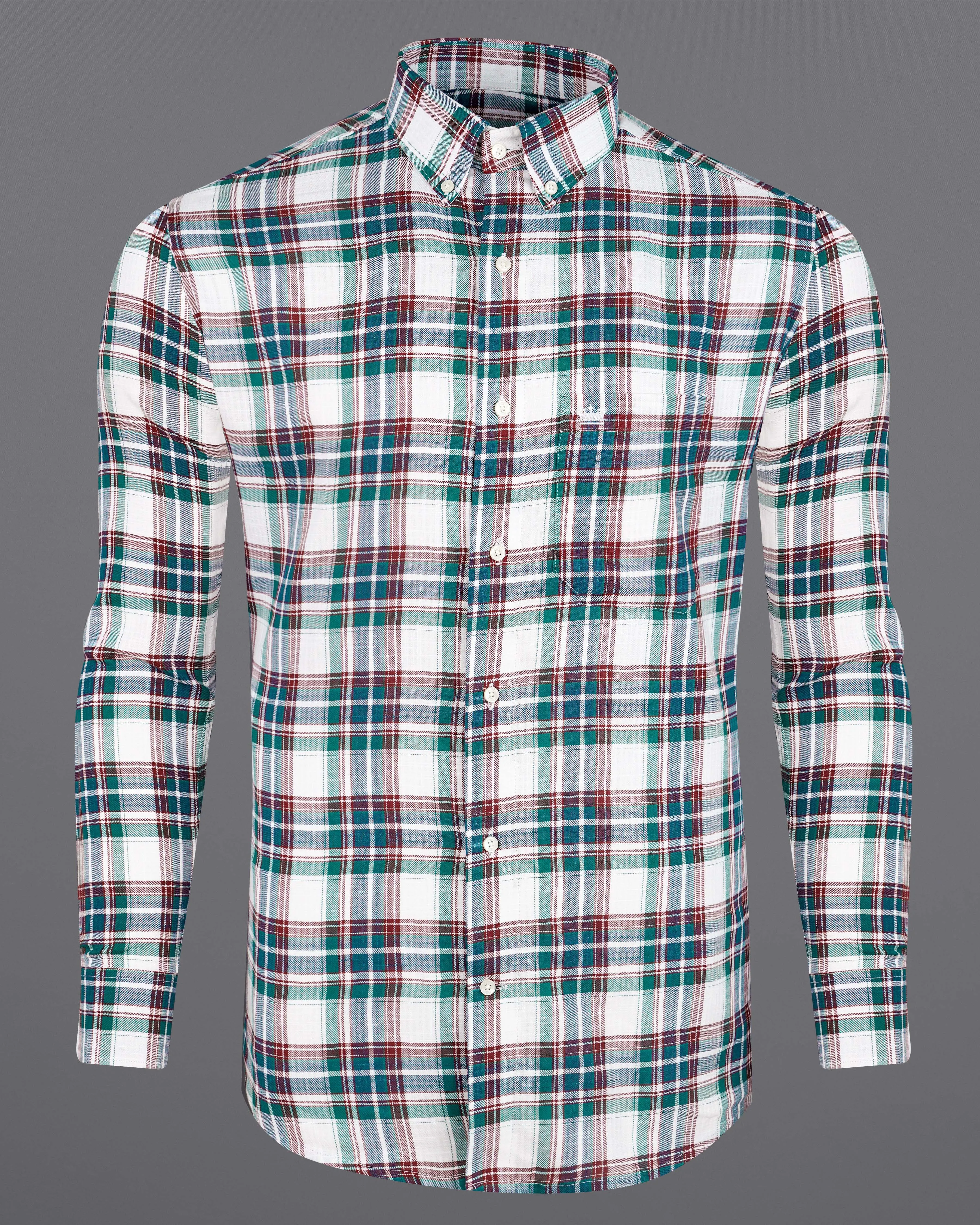 Bright White with Genoa Green Twill Plaid Premium Cotton Shirt sold by French Crown product image thumbnail 5