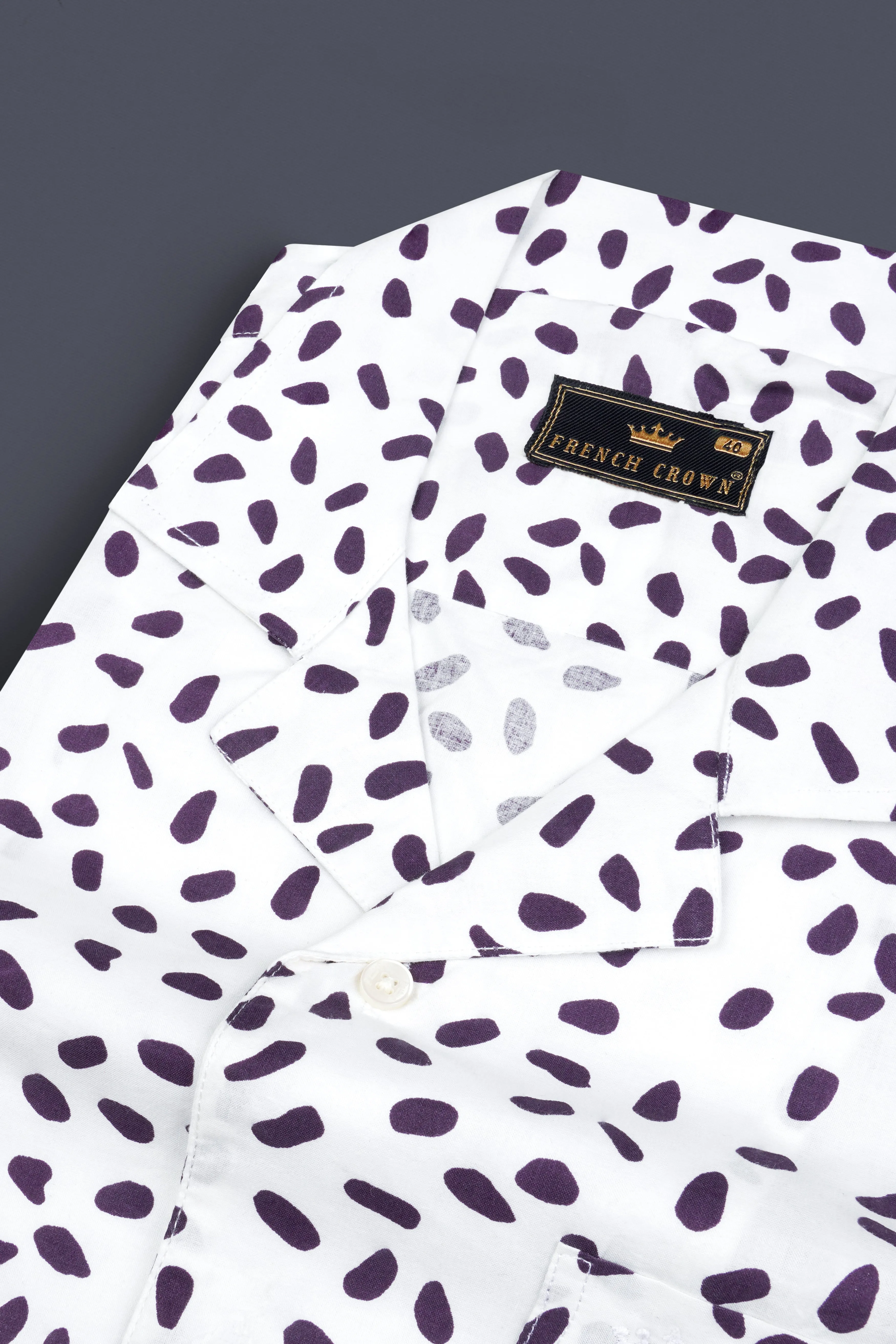 Bright White with Byzantium Purple Printed Premium Cotton Shirt sold by French Crown product image thumbnail 4