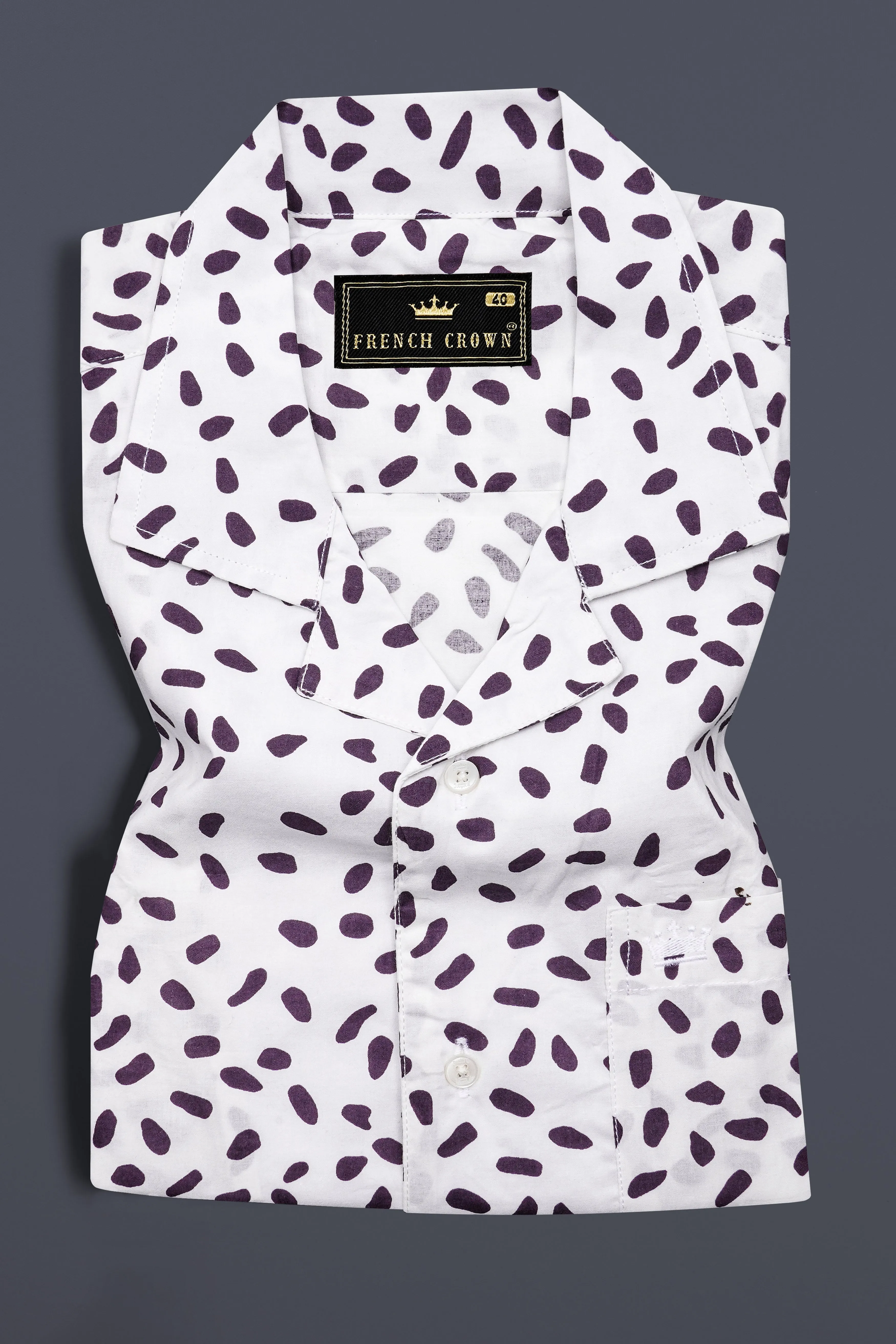 Bright White with Byzantium Purple Printed Premium Cotton Shirt sold by French Crown product image thumbnail 5