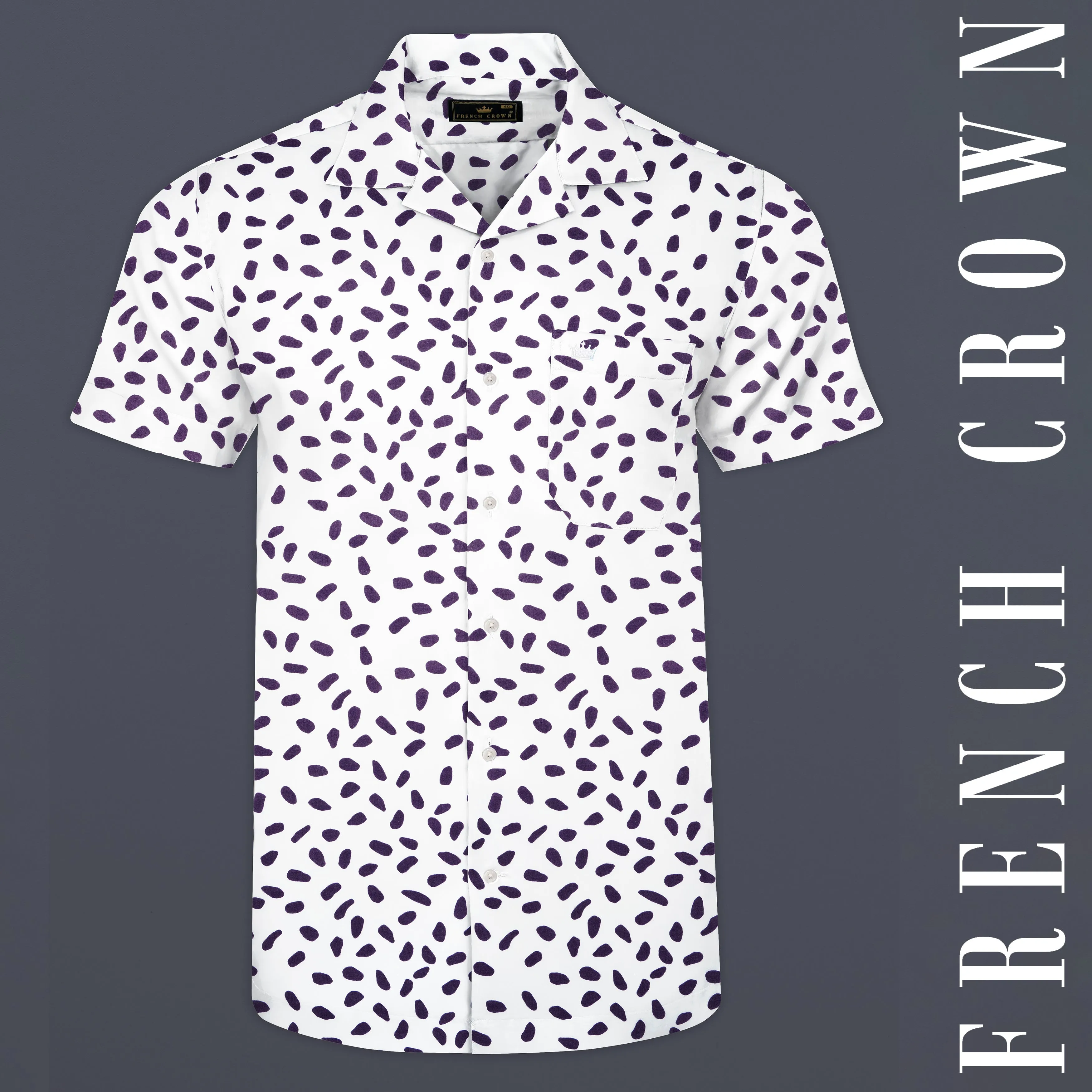 Bright White with Byzantium Purple Printed Premium Cotton Shirt sold by French Crown