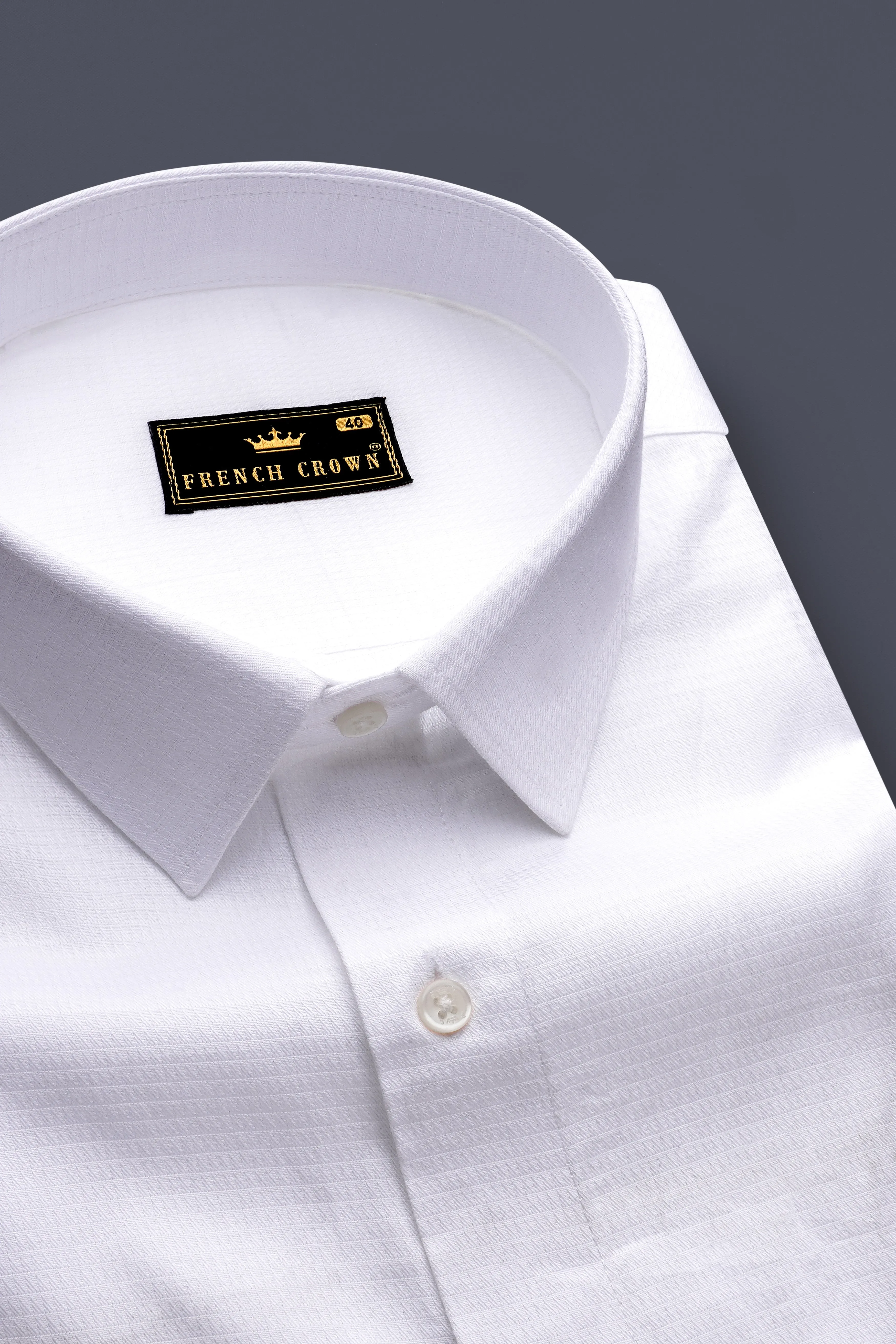 Bright White with Blue Patch Work Dobby Textured Giza Cotton Designer Shirt sold by French Crown product image thumbnail 4