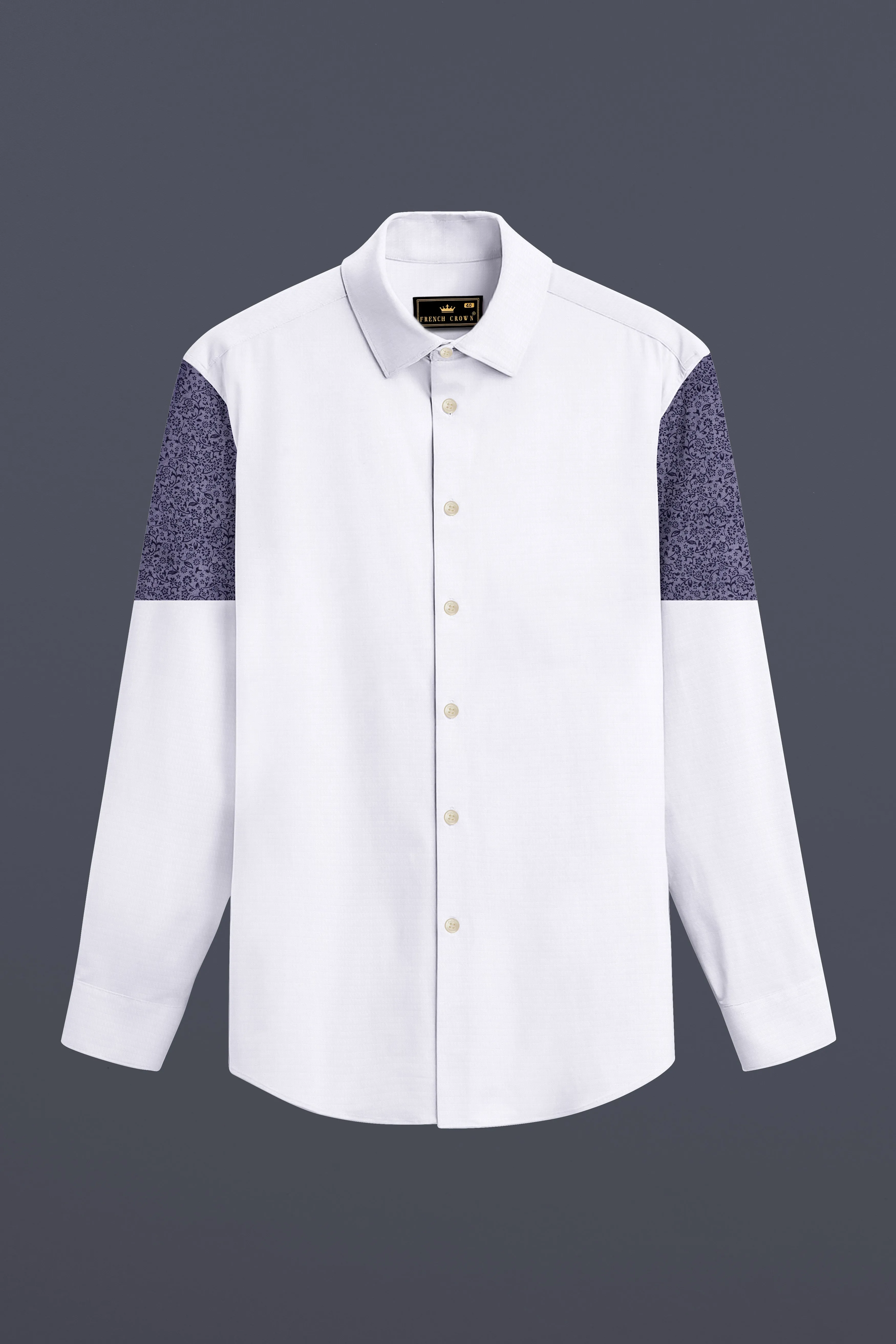 Bright White with Blue Patch Work Dobby Textured Giza Cotton Designer Shirt sold by French Crown product image thumbnail 2