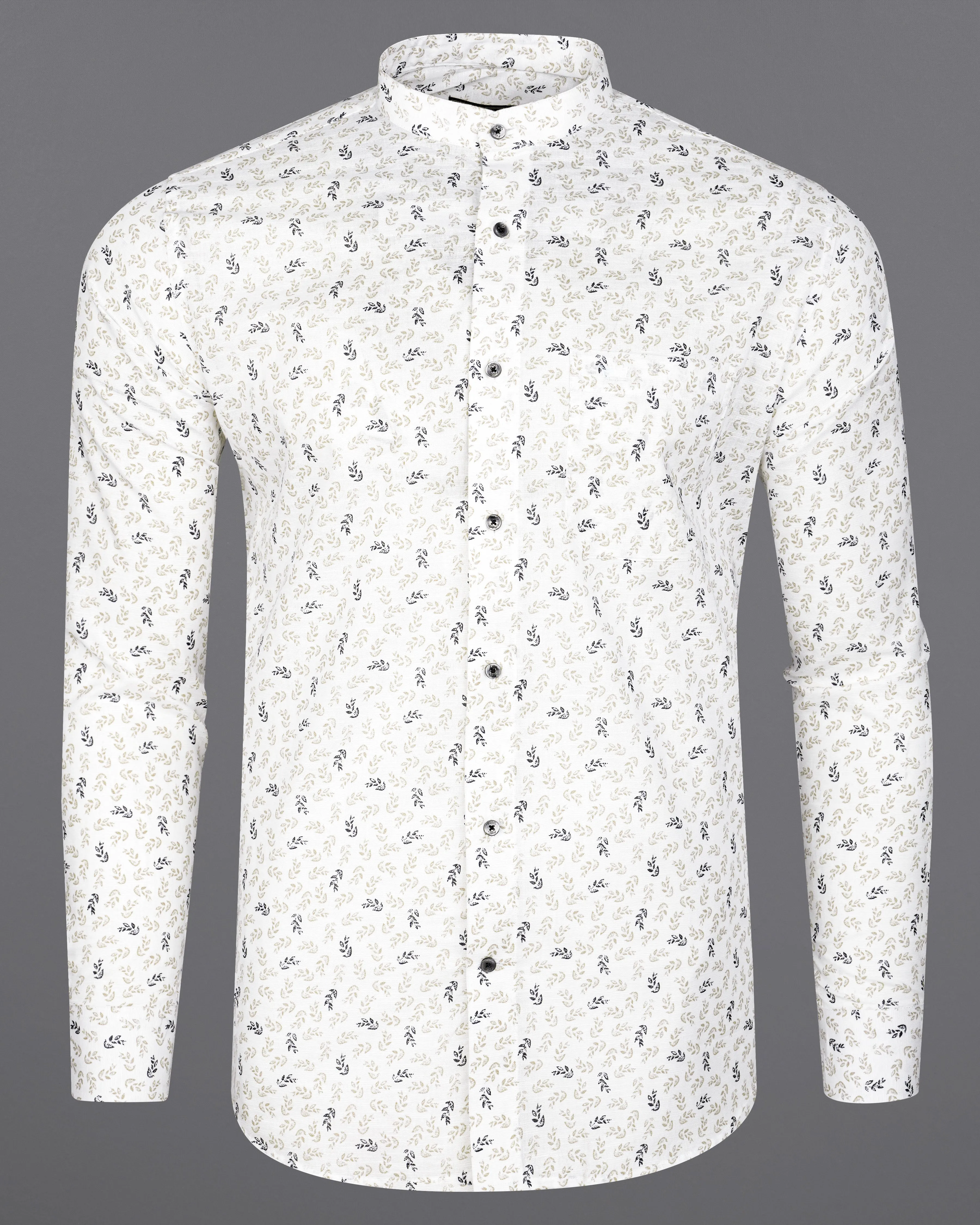 Bright White With Abbey Black Ditsy Luxurious Linen Shirt sold by French Crown product image thumbnail 5