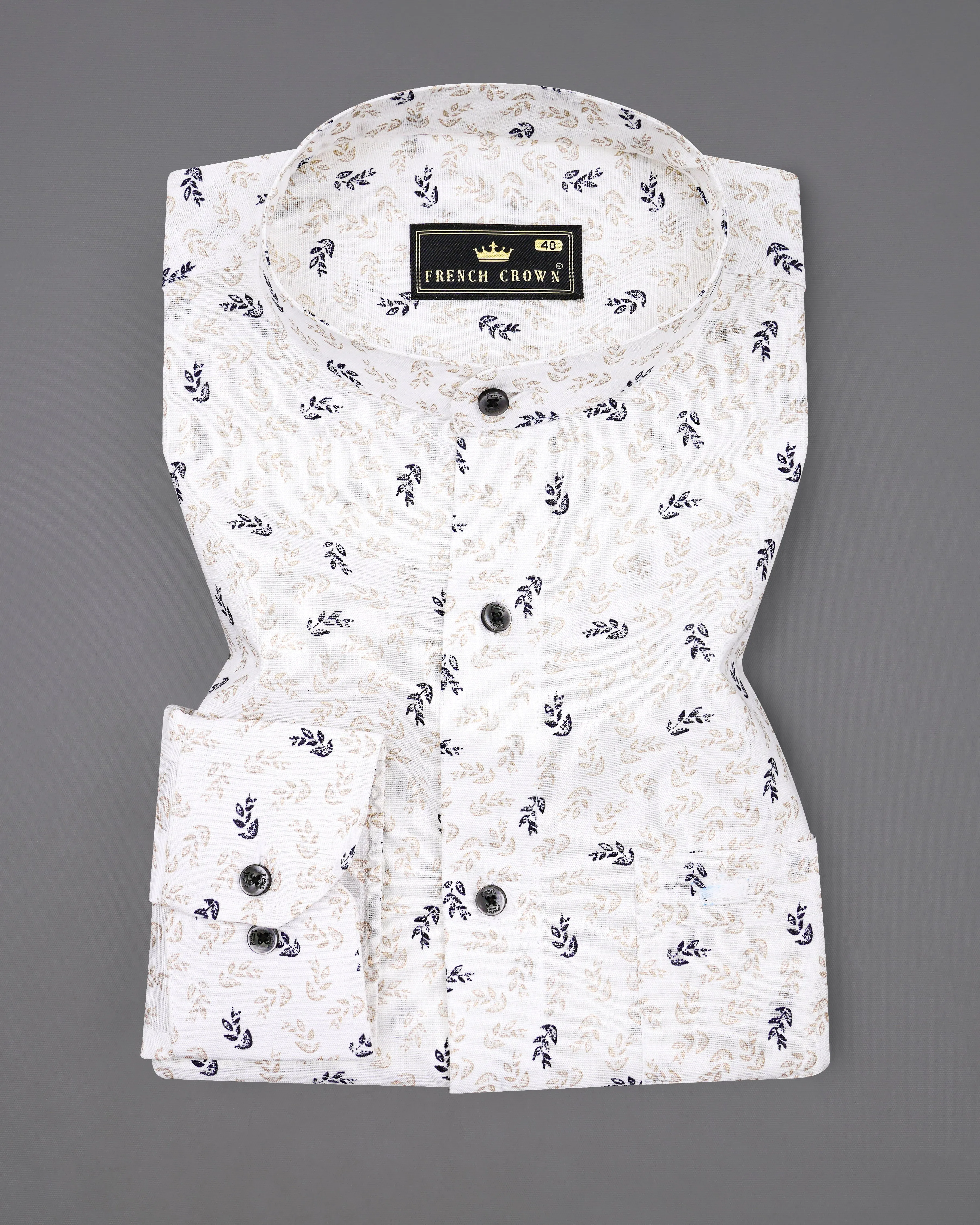 Bright White With Abbey Black Ditsy Luxurious Linen Shirt sold by French Crown product image thumbnail 3