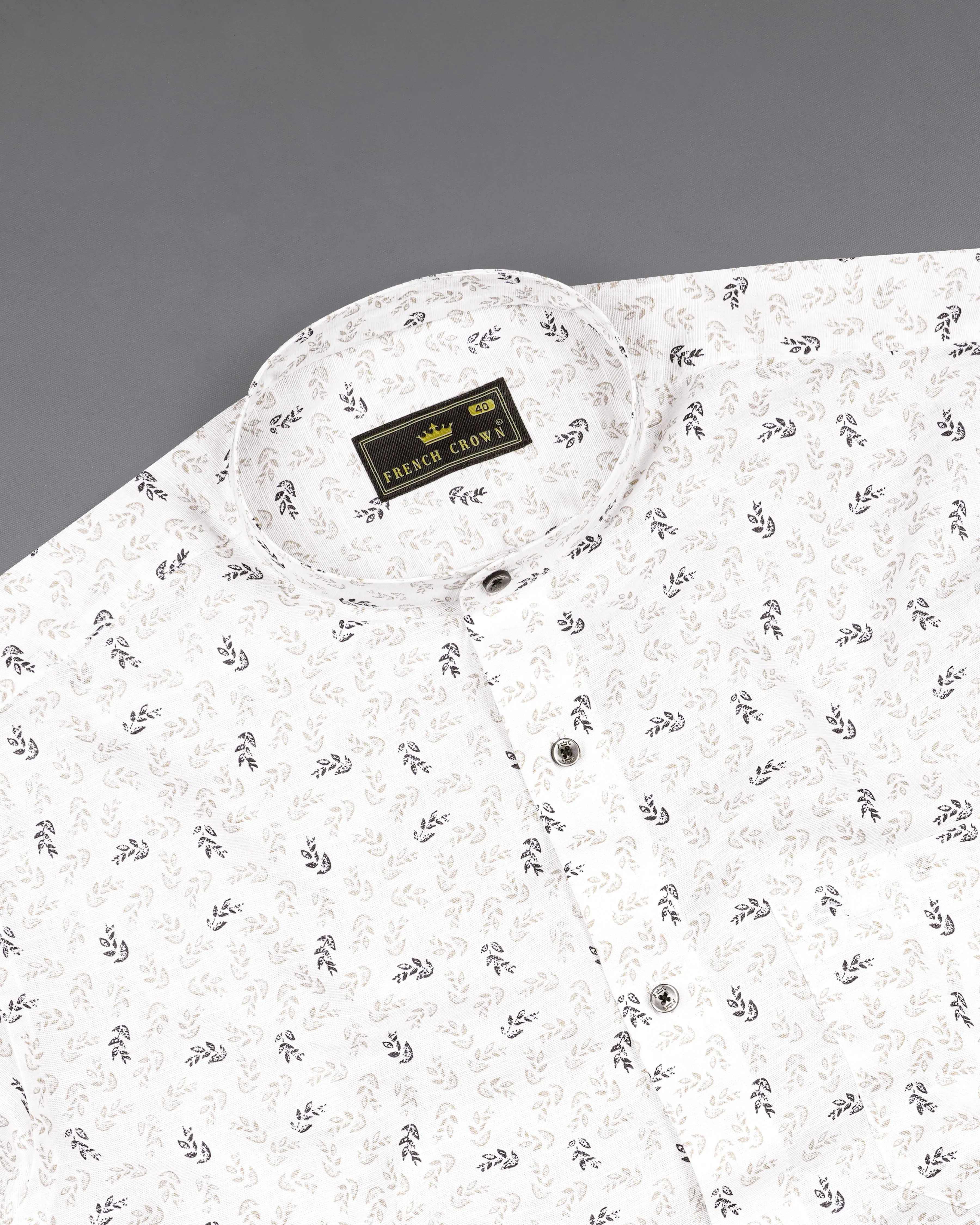 Bright White With Abbey Black Ditsy Luxurious Linen Shirt sold by French Crown product image thumbnail 4