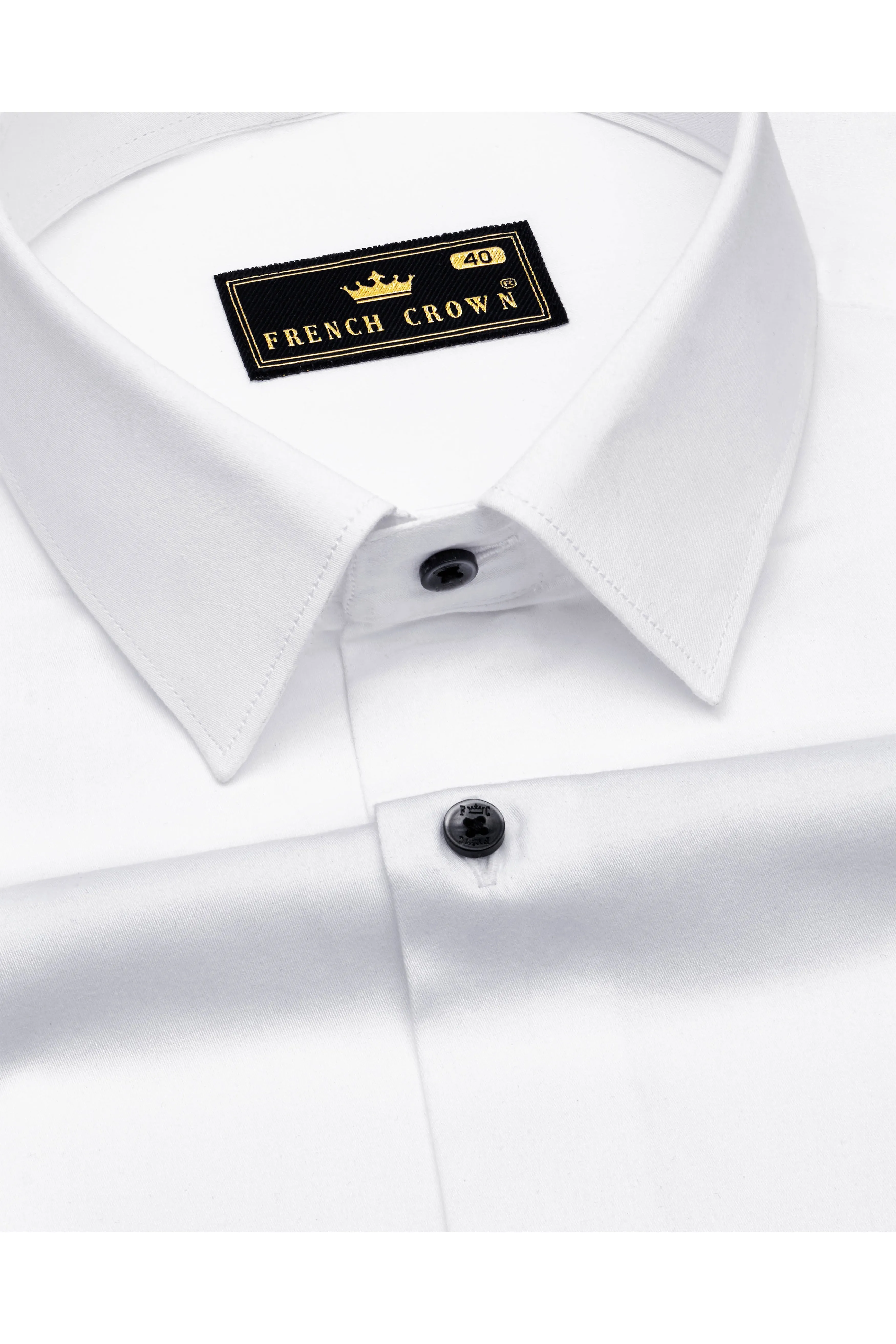 Bright White Subtle Sheen with Left Shoulder Tricolour Embroidered Super Soft Premium Cotton Shirt sold by French Crown product image thumbnail 4