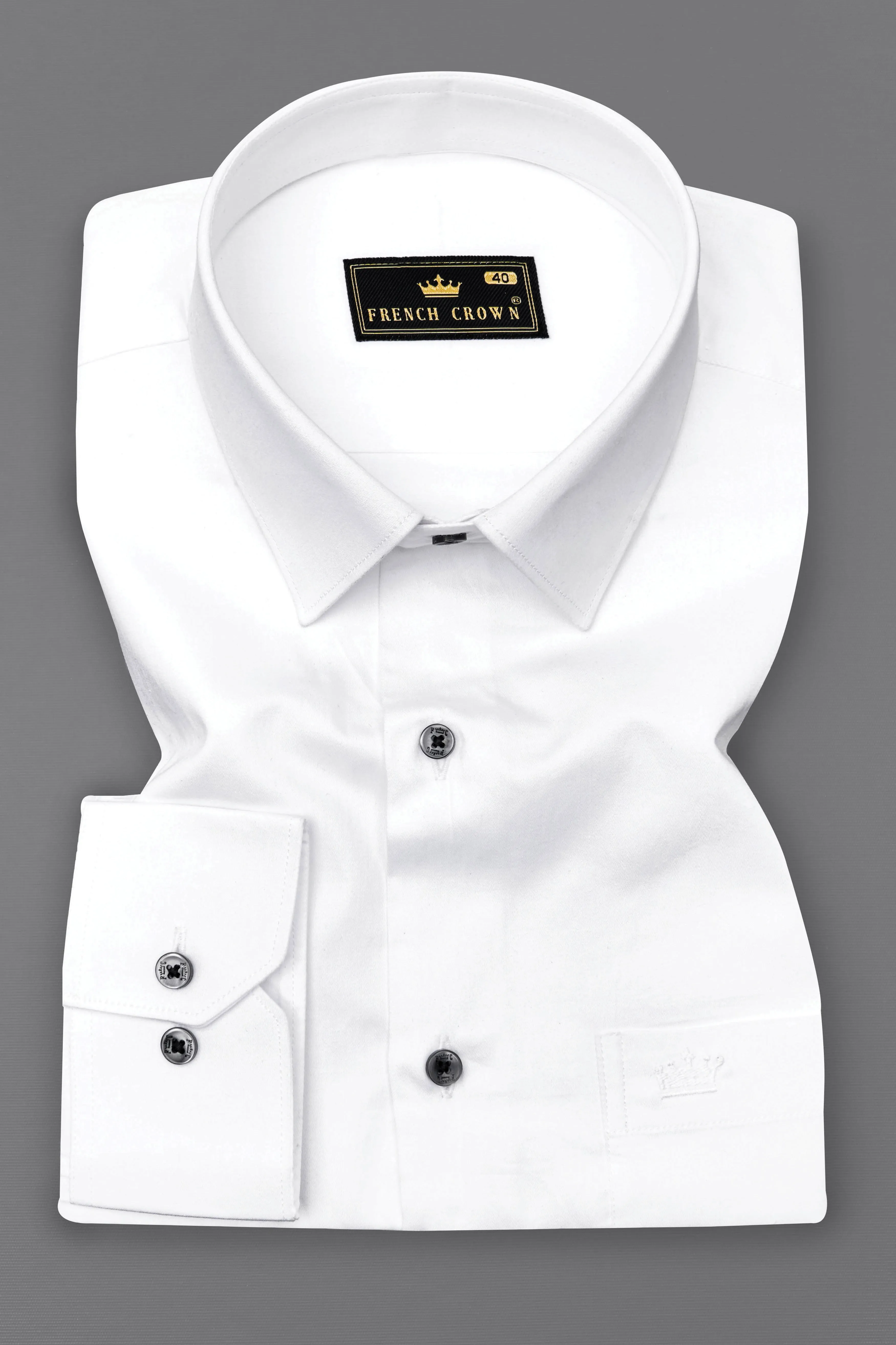 Bright White Subtle Sheen with Left Shoulder Tricolour Embroidered Super Soft Premium Cotton Shirt sold by French Crown product image thumbnail 5
