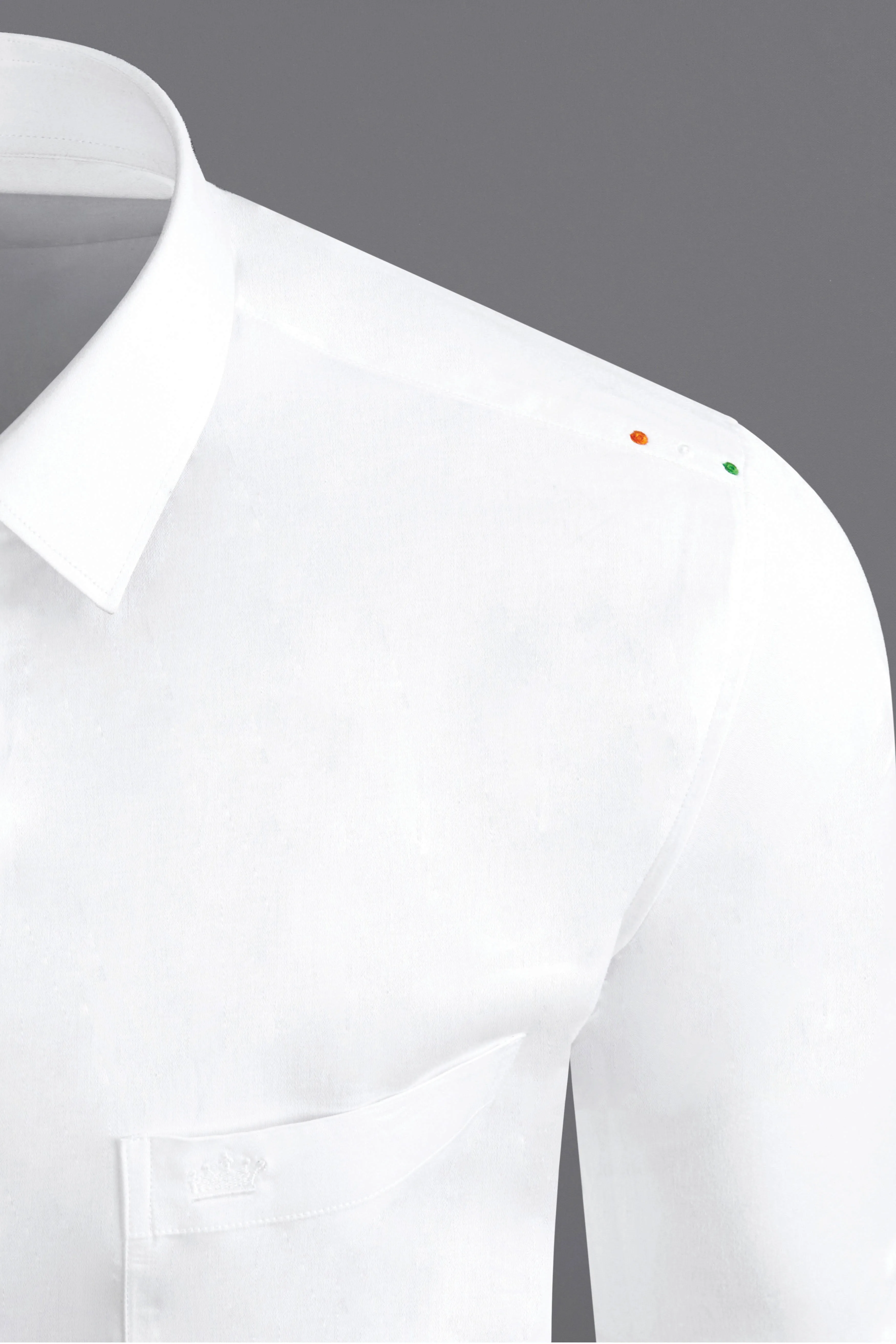 Bright White Subtle Sheen with Left Shoulder Tricolour Embroidered Super Soft Premium Cotton Shirt sold by French Crown product image thumbnail 2