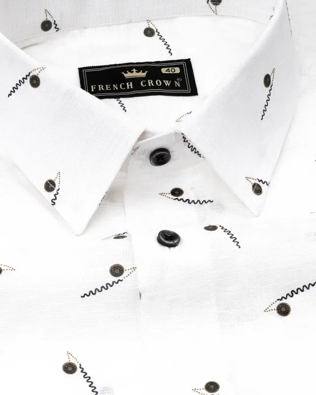 Bright White Printed Luxurious Linen Shirt sold by French Crown