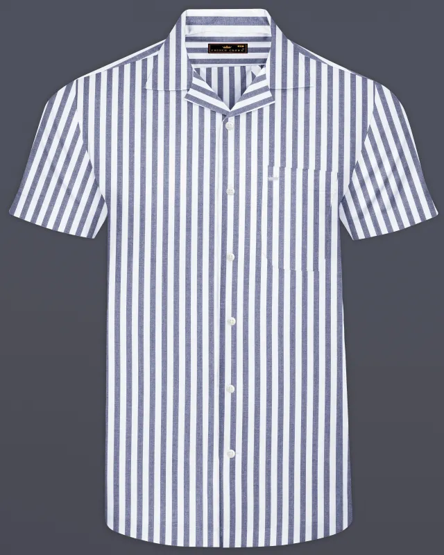 Bright White and Waterloo Gray Striped Premium Cotton Shirt sold by French Crown