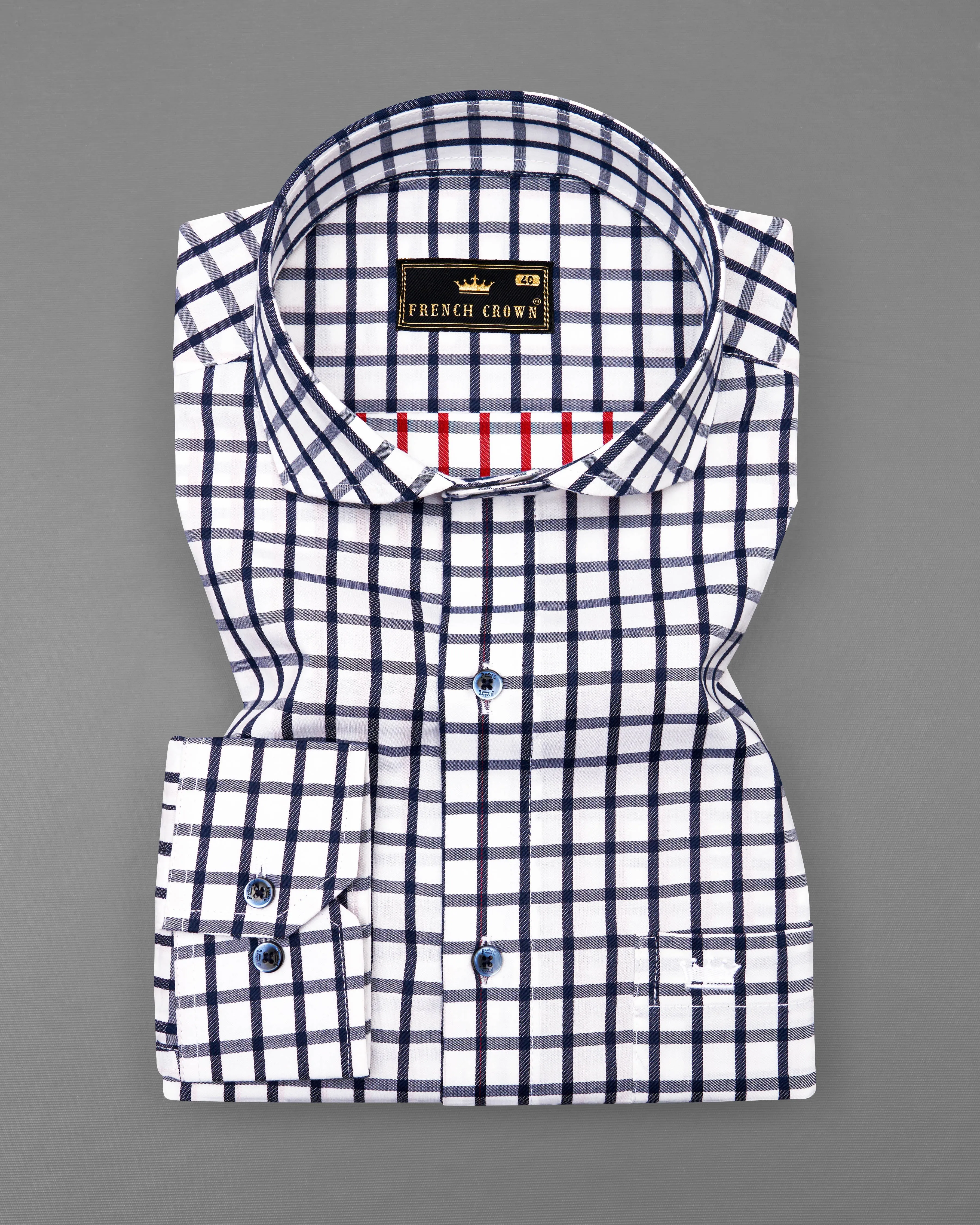 Bright White and Ebony Clay Blue Gingham Dobby Textured Premium Giza Cotton Shirt sold by French Crown product image thumbnail 3