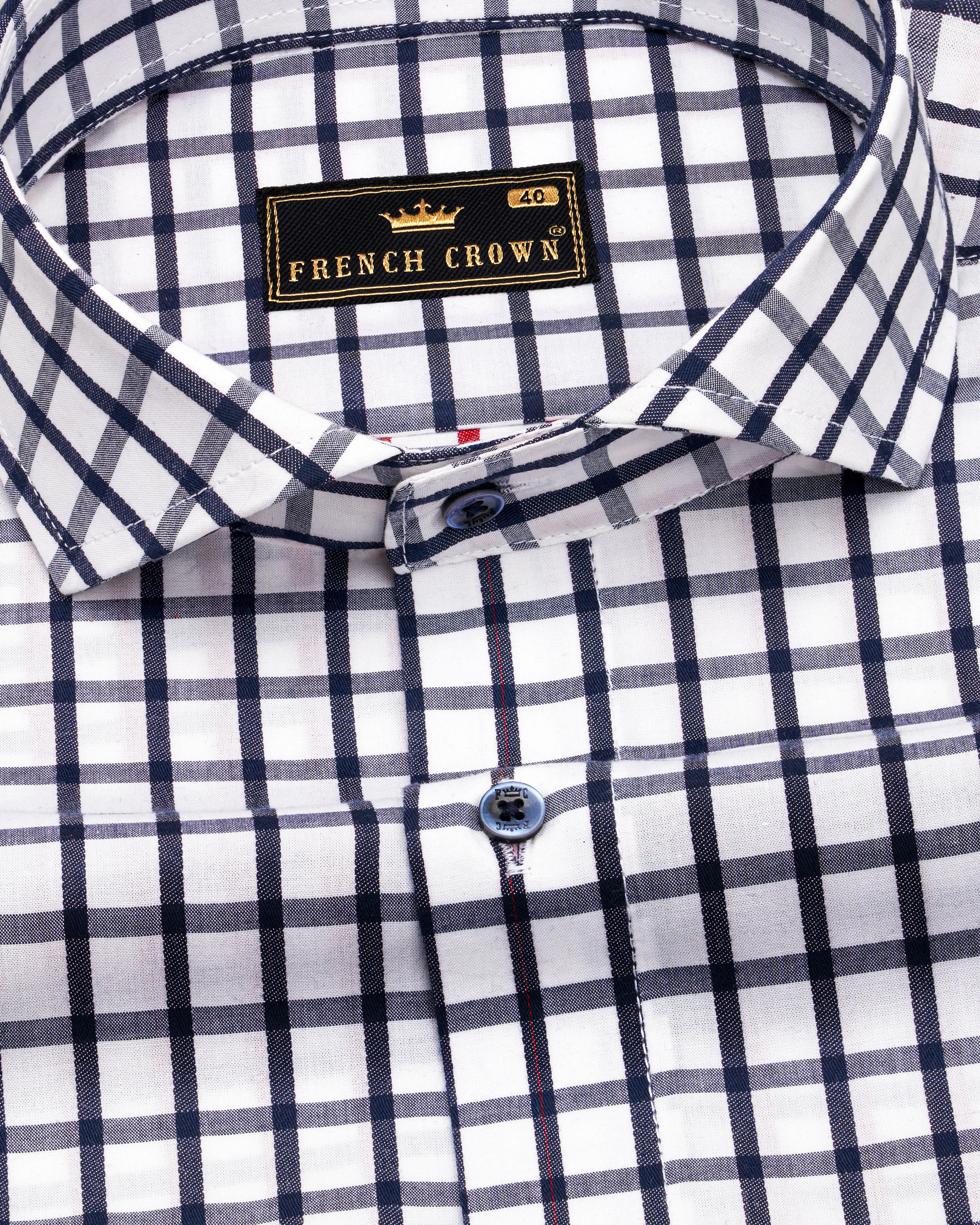 Bright White and Ebony Clay Blue Gingham Dobby Textured Premium Giza Cotton Shirt sold by French Crown