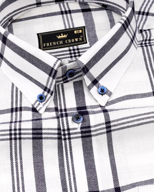 Bright White and Black Twill Plaid Premium Cotton Shirt sold by French Crown