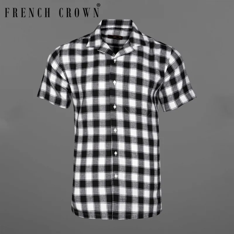 Bright White and Black Checked Dobby Textured Premium Giza Cotton Shirt sold by French Crown