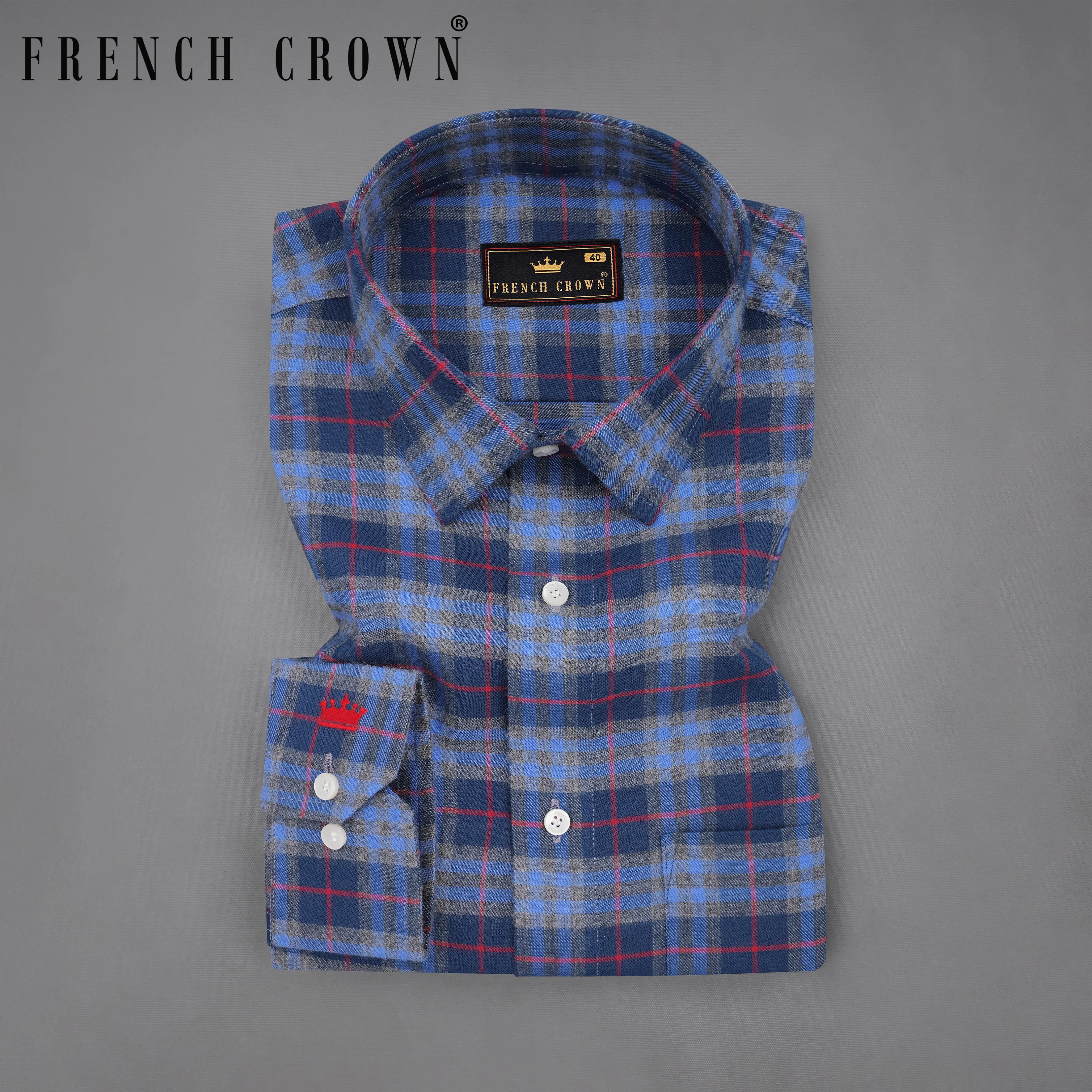 Azure Blue and Regal Blue Plaid Twill Textured Premium Cotton Shirt sold by French Crown