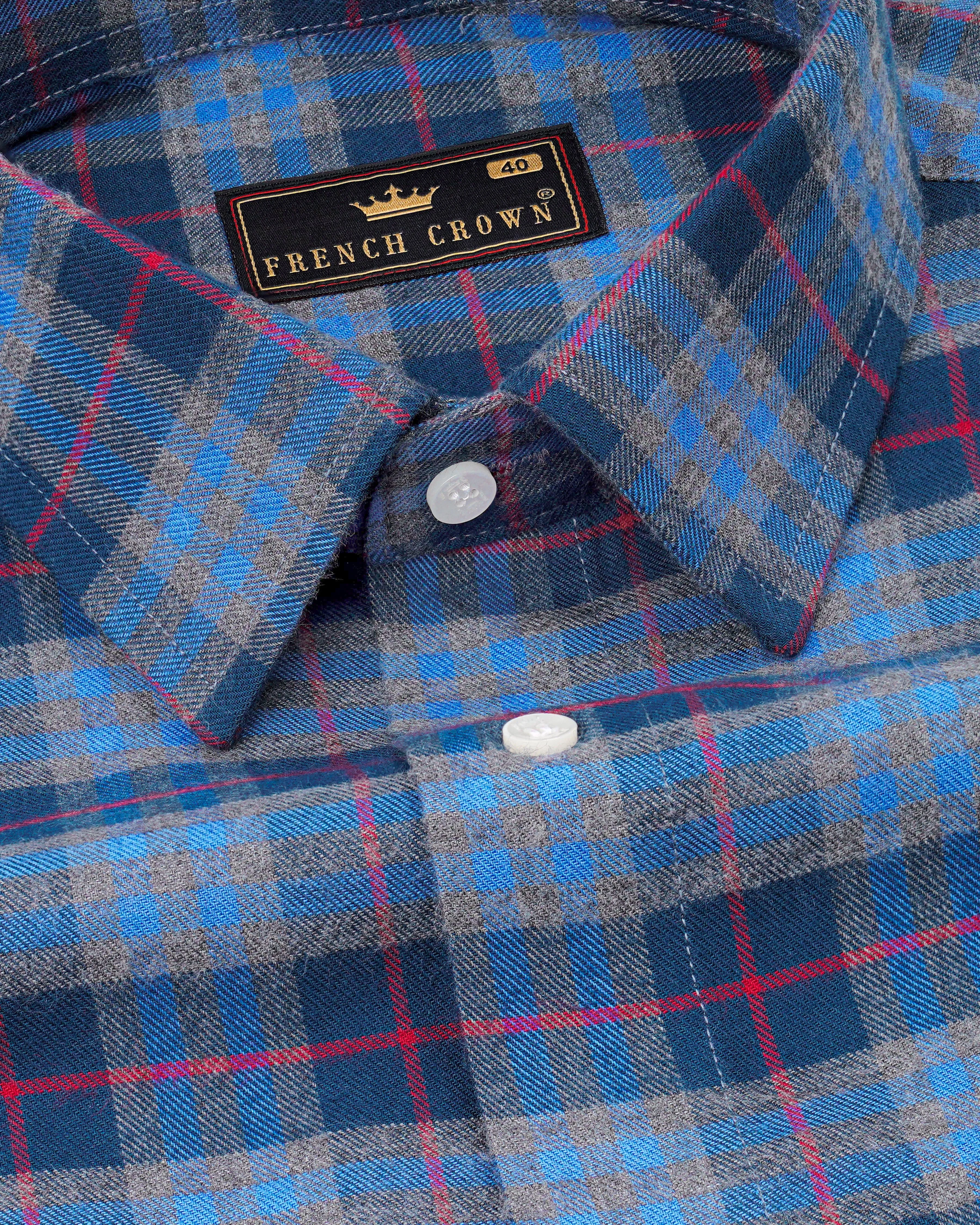 Azure Blue and Regal Blue Plaid Twill Textured Premium Cotton Shirt sold by French Crown product image thumbnail 4