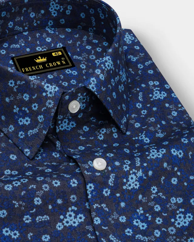 Blue Ditzy Floral Printed Premium Cotton Shirt sold by French Crown